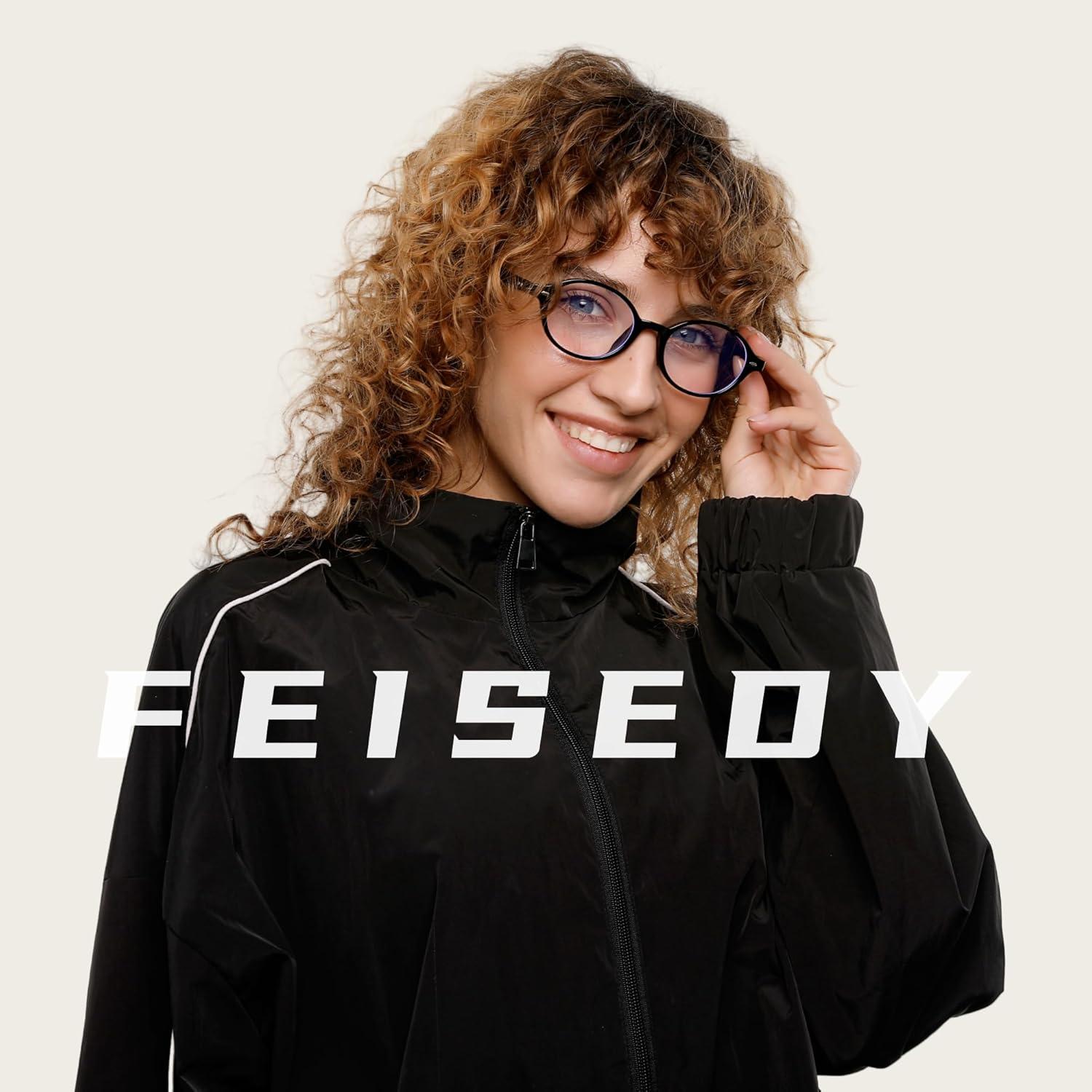 Gafas Ovaladas Retro FEISEDY con Luz Azul para Mujeres y Hombres