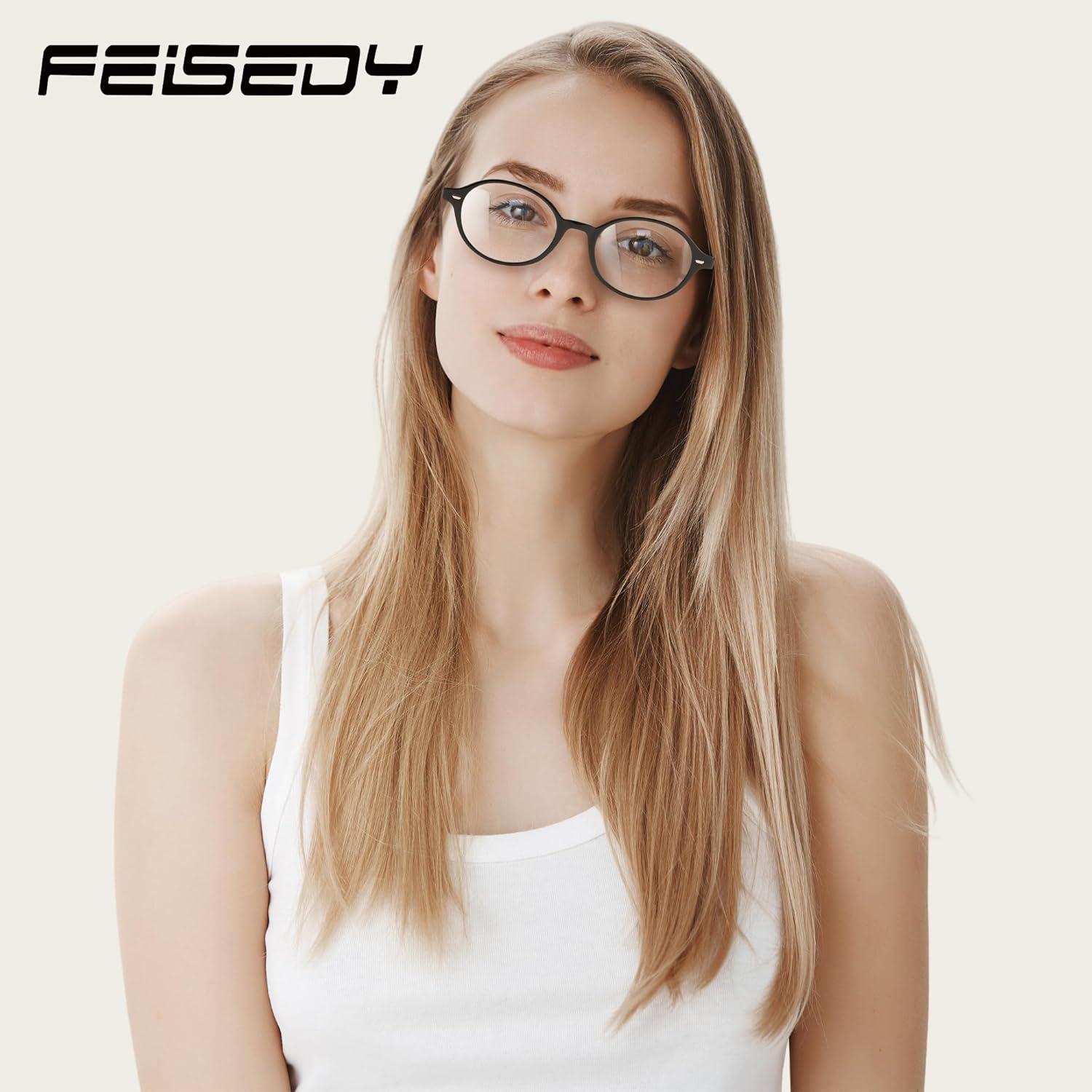 Gafas Ovaladas Retro FEISEDY con Luz Azul para Mujeres y Hombres
