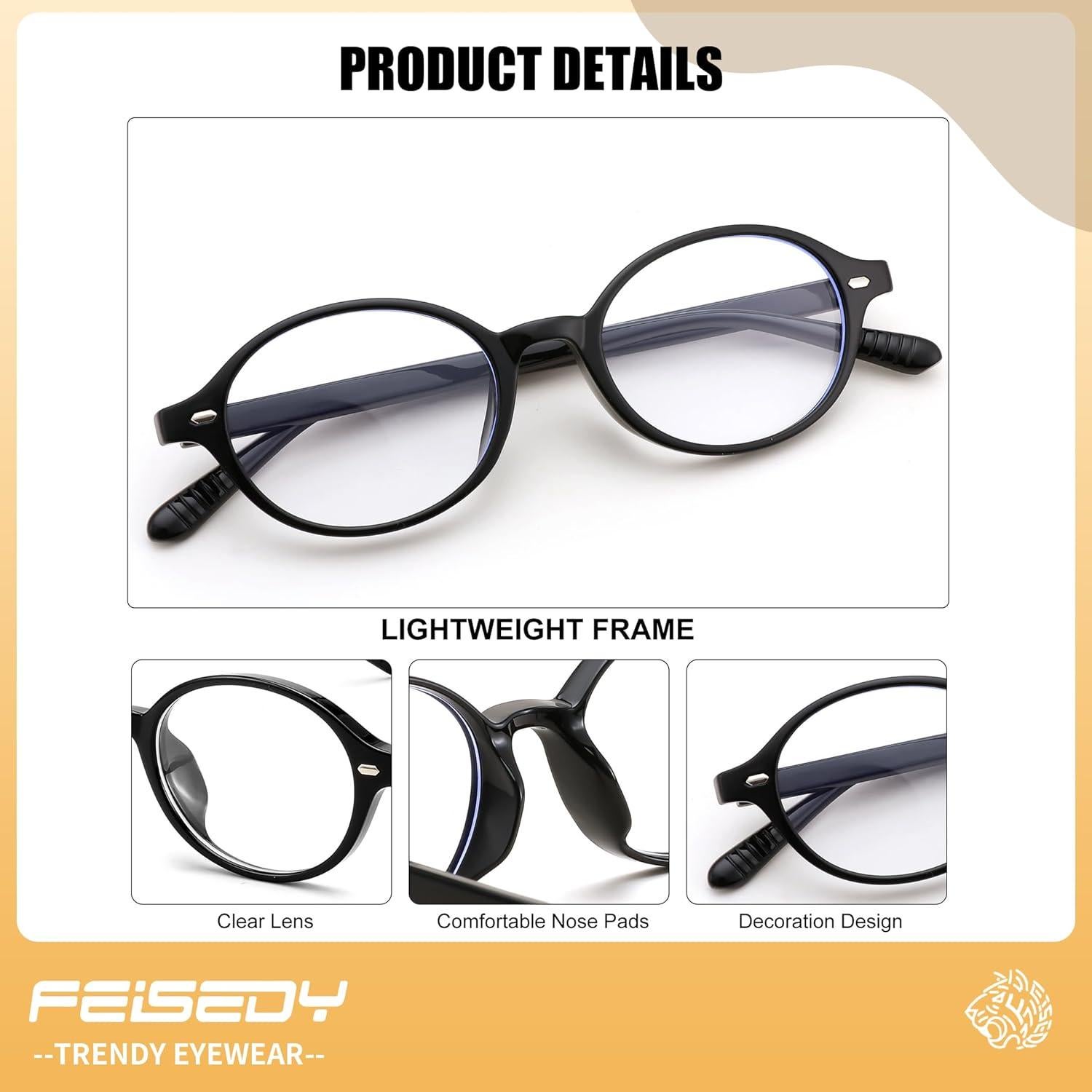 Gafas Ovaladas Retro FEISEDY con Luz Azul para Mujeres y Hombres