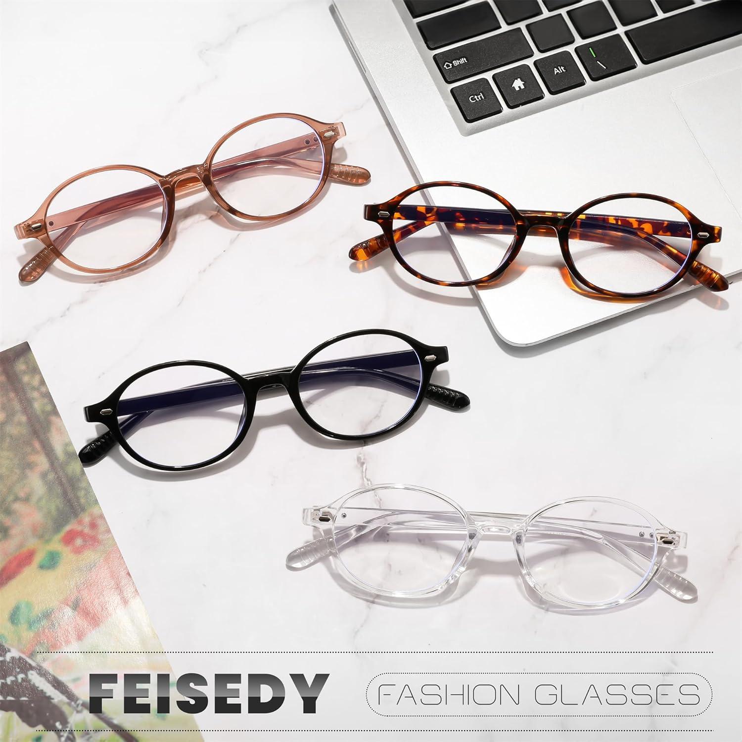 Gafas Ovaladas Retro FEISEDY con Luz Azul para Mujeres y Hombres