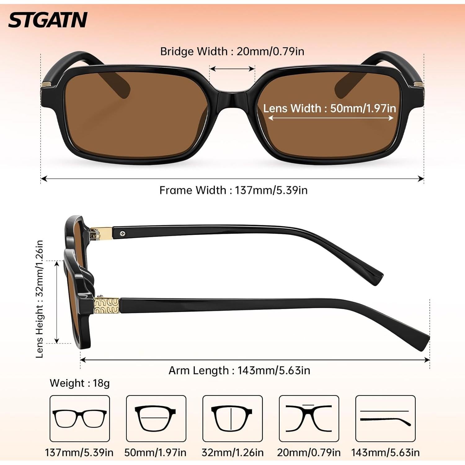 Gafas de sol retro STGATN para mujeres UV400 ovaladas y rectangulares