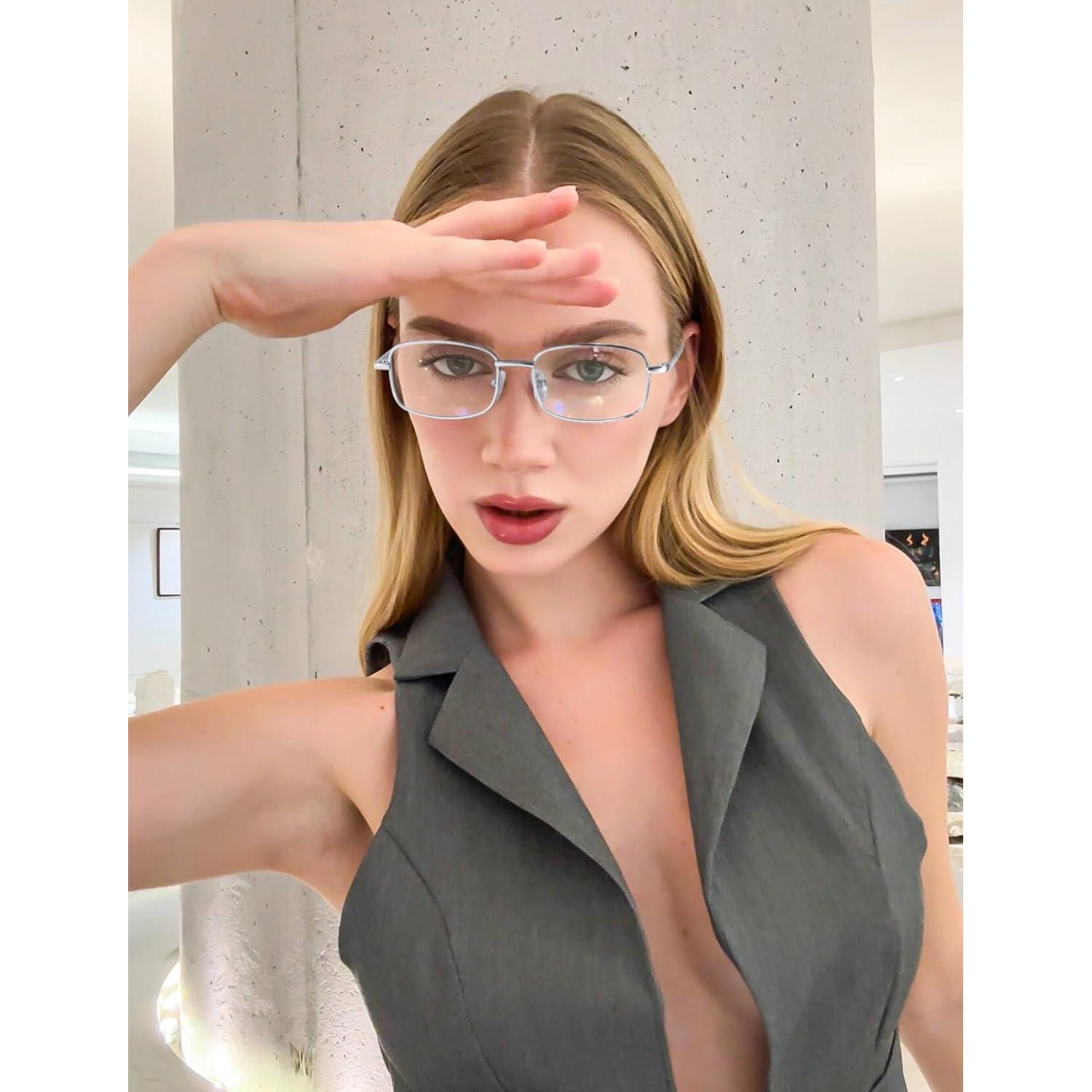 Gafas de metal rectangulares HASFOX A03 Plata 50mm lentes claros