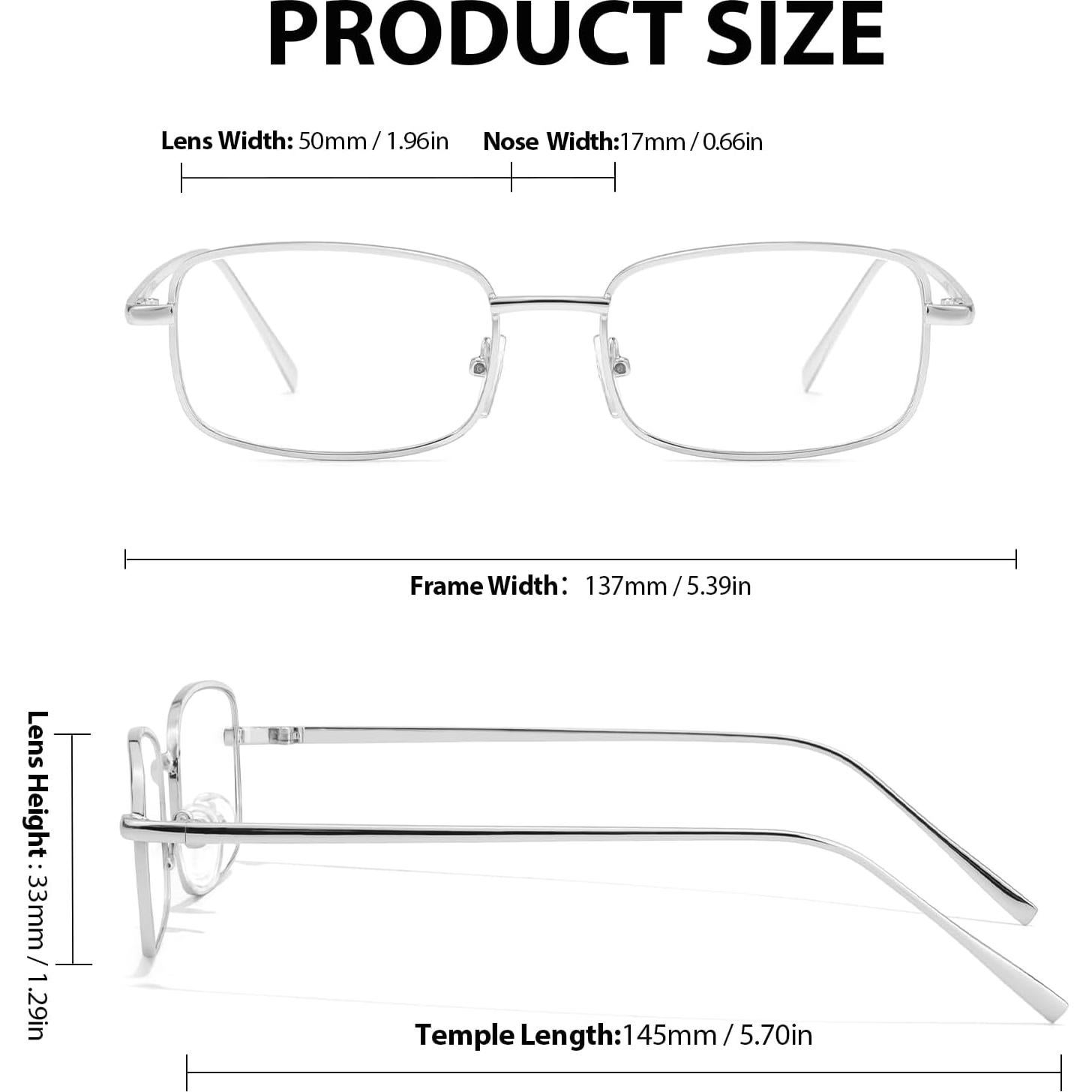 Gafas de metal rectangulares HASFOX A03 Plata 50mm lentes claros