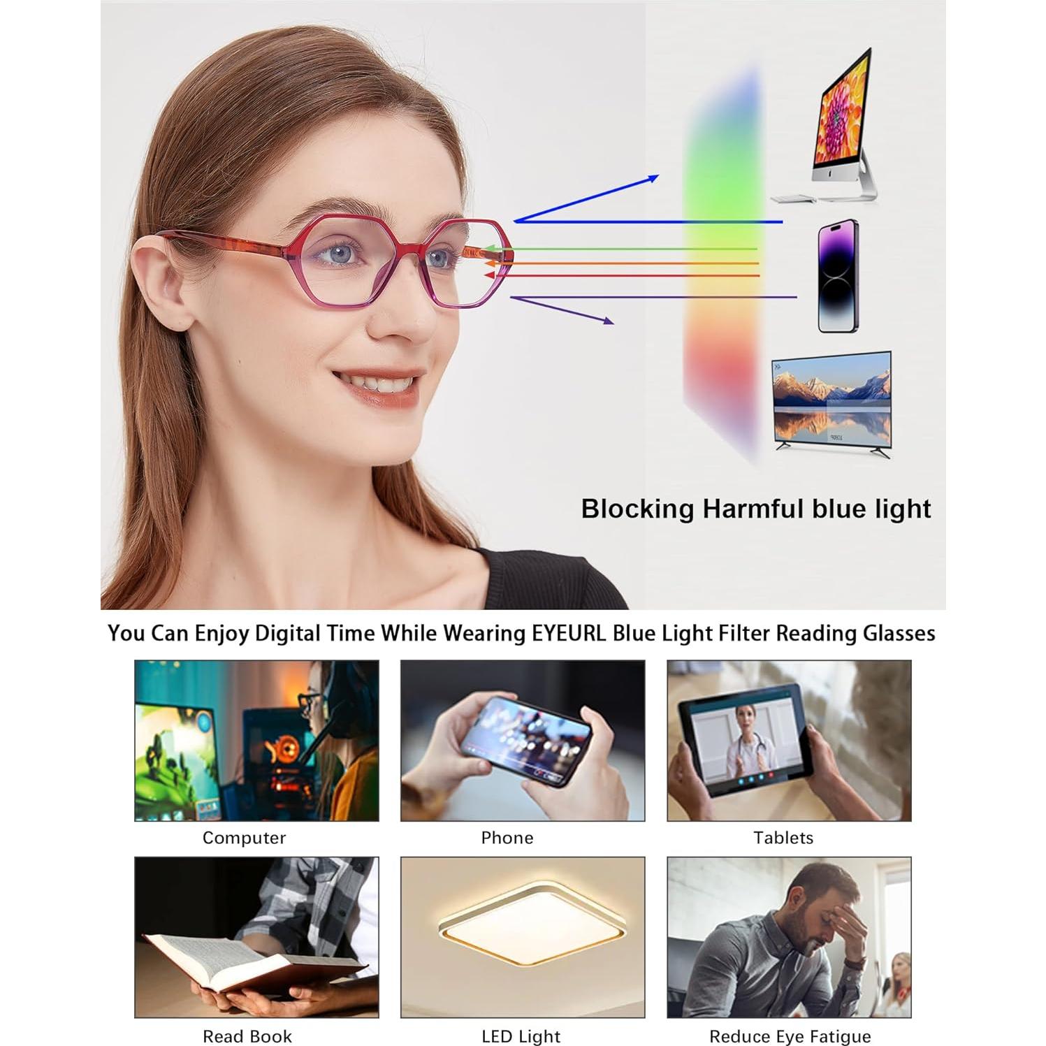 Gafas de Lectura EYEURL 4-Pack Anti Luz Azul 2.0x