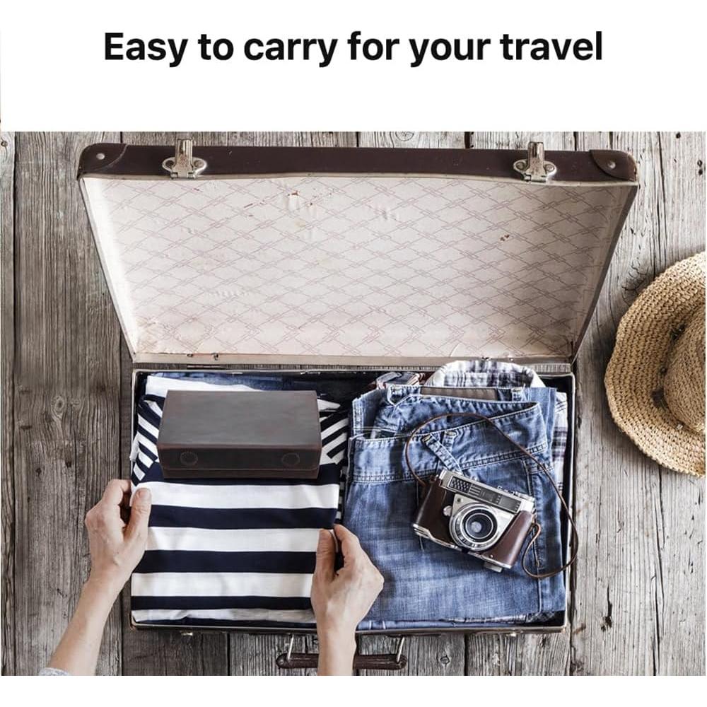 Estuche de Gafas de Sol de Cuero Genuino Café 3 Ranuras