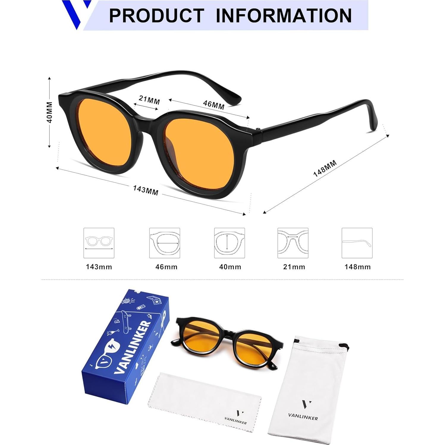 Gafas de sol redondas retro VANLINKER VL9829 UV400 46mm