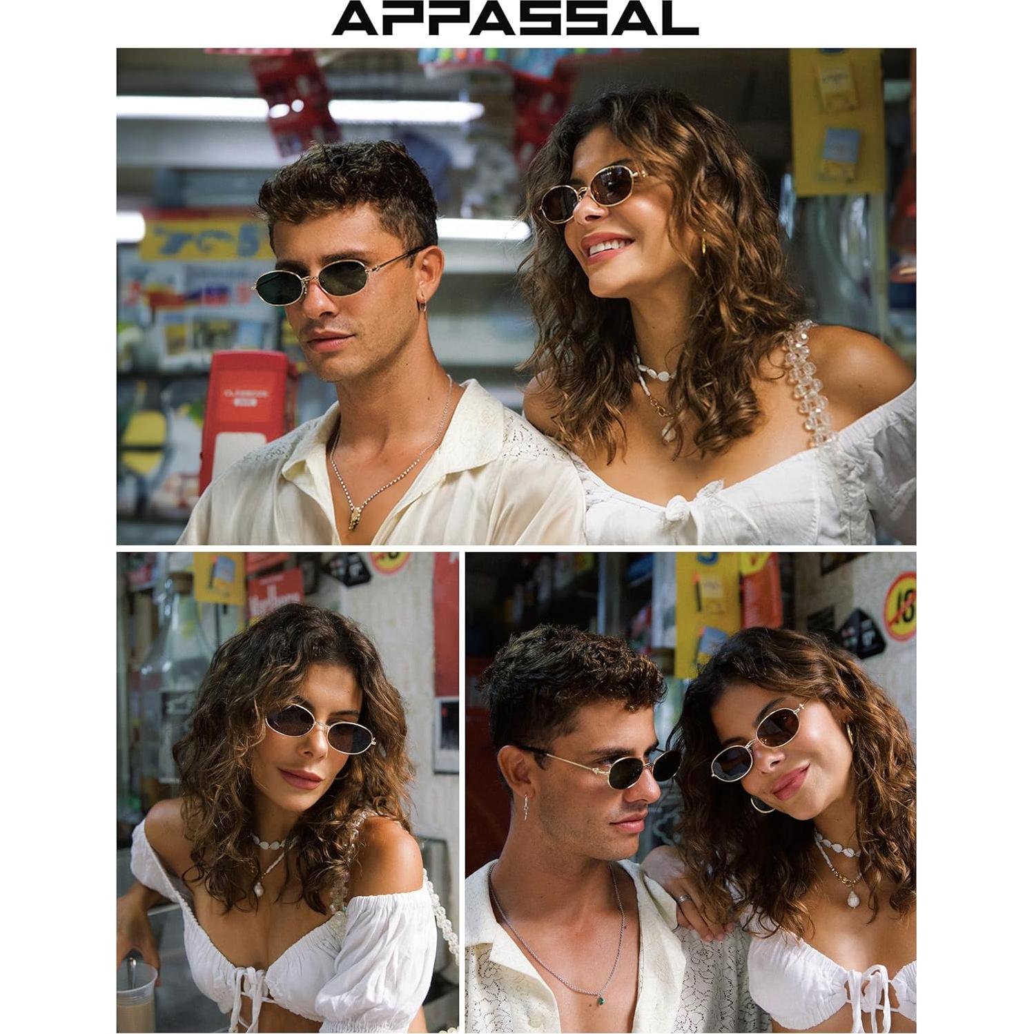 Gafas de sol ovaladas retro Appassal UV400 unisex oro/gris