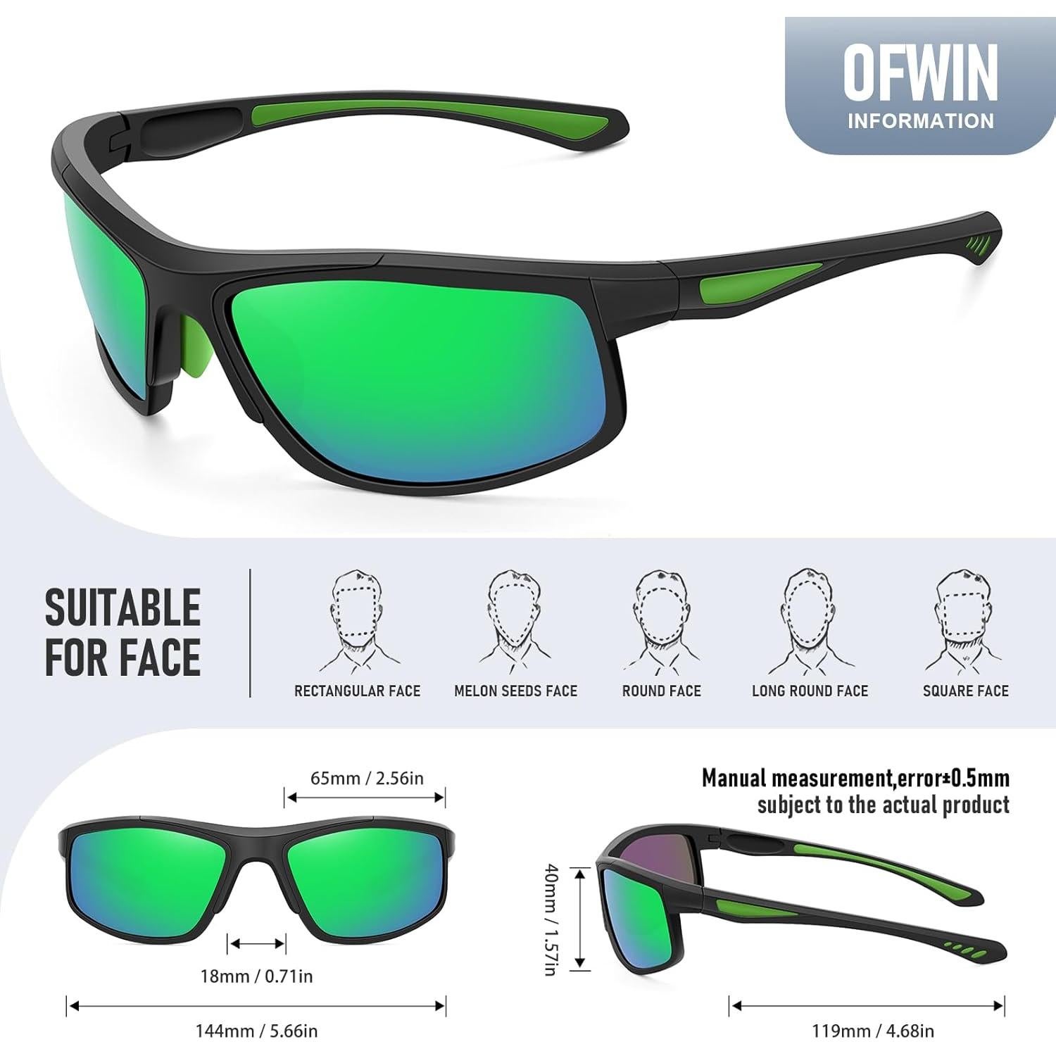 Gafas de sol deportivas OFWIN UV400 unisex marco negro mate