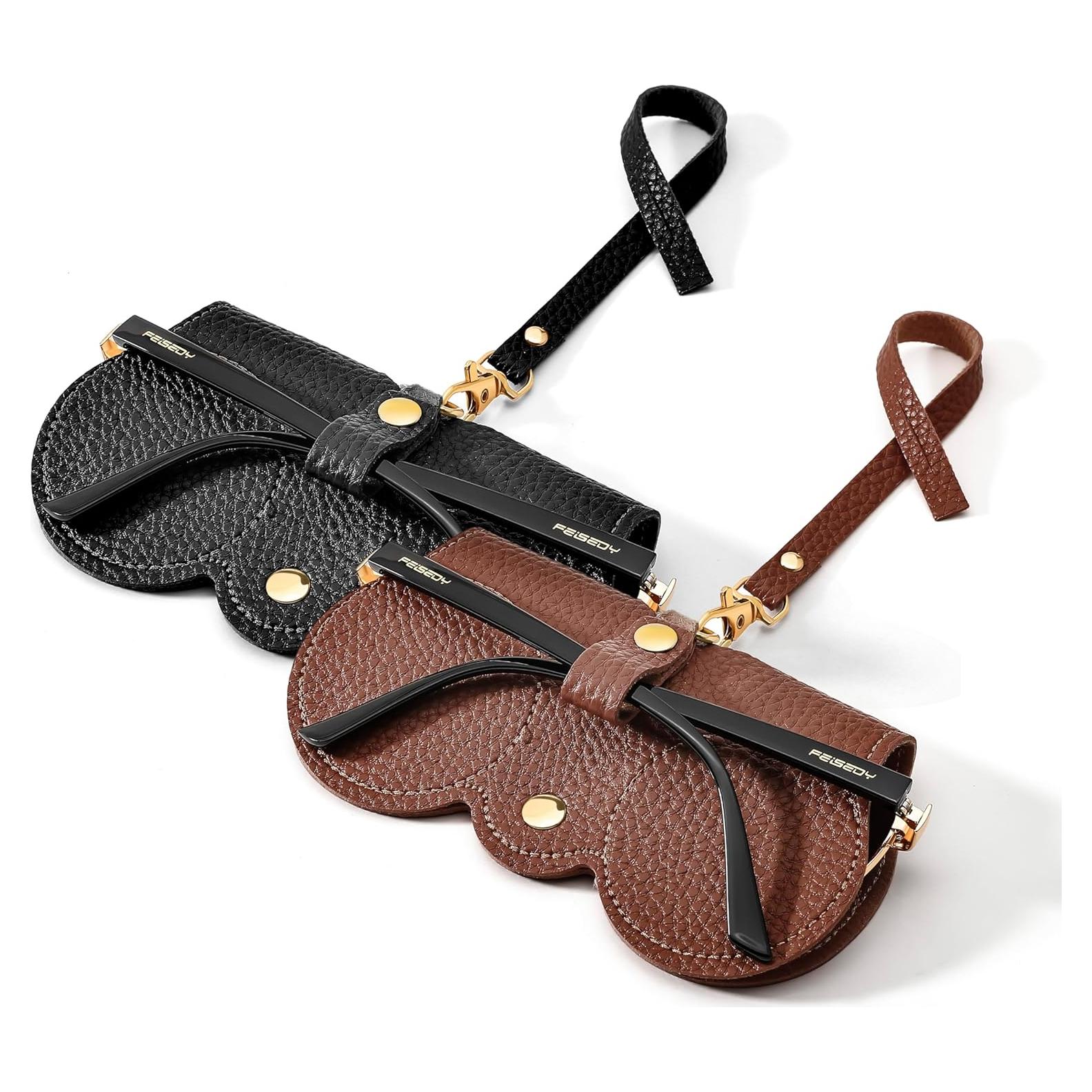 Estuche para Gafas de Cuero Suave FEISEDY 2Pack Negro Marrón
