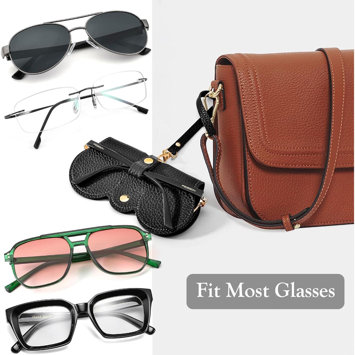 Estuche para Gafas de Cuero Suave FEISEDY 2Pack Negro Marrón