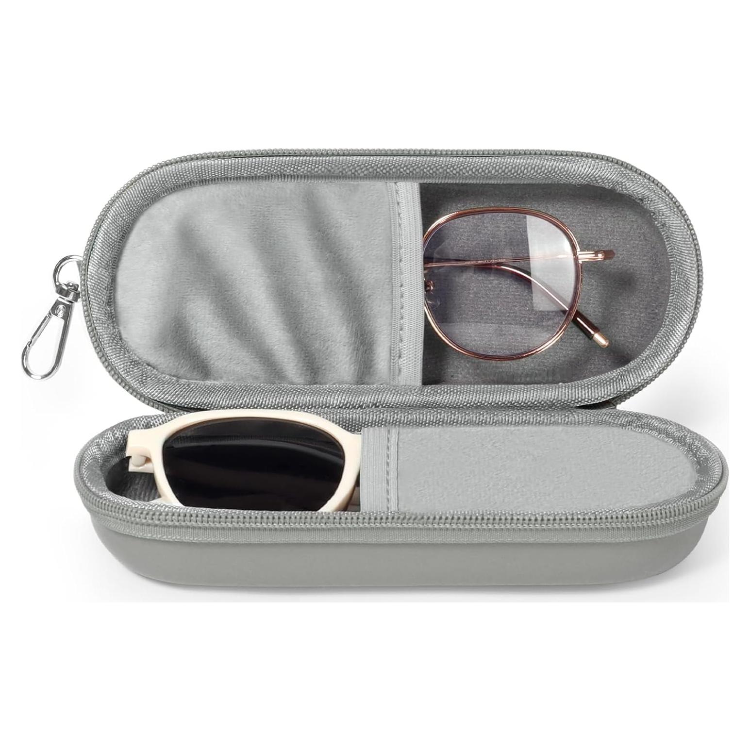 Estuche Doble para Gafas Gris Organizador con Cremallera