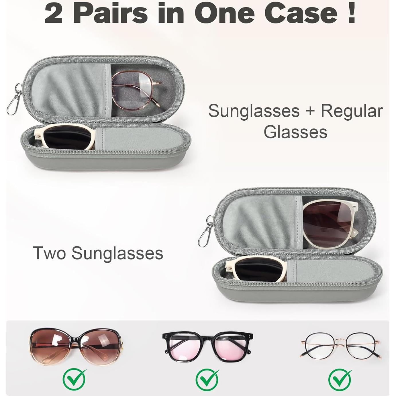 Estuche Doble para Gafas Gris Organizador con Cremallera