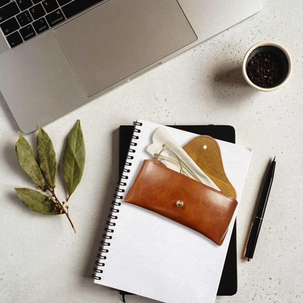 Estuche de Gafas de Cuero PU Marrón Semirrígido 16x7x5cm