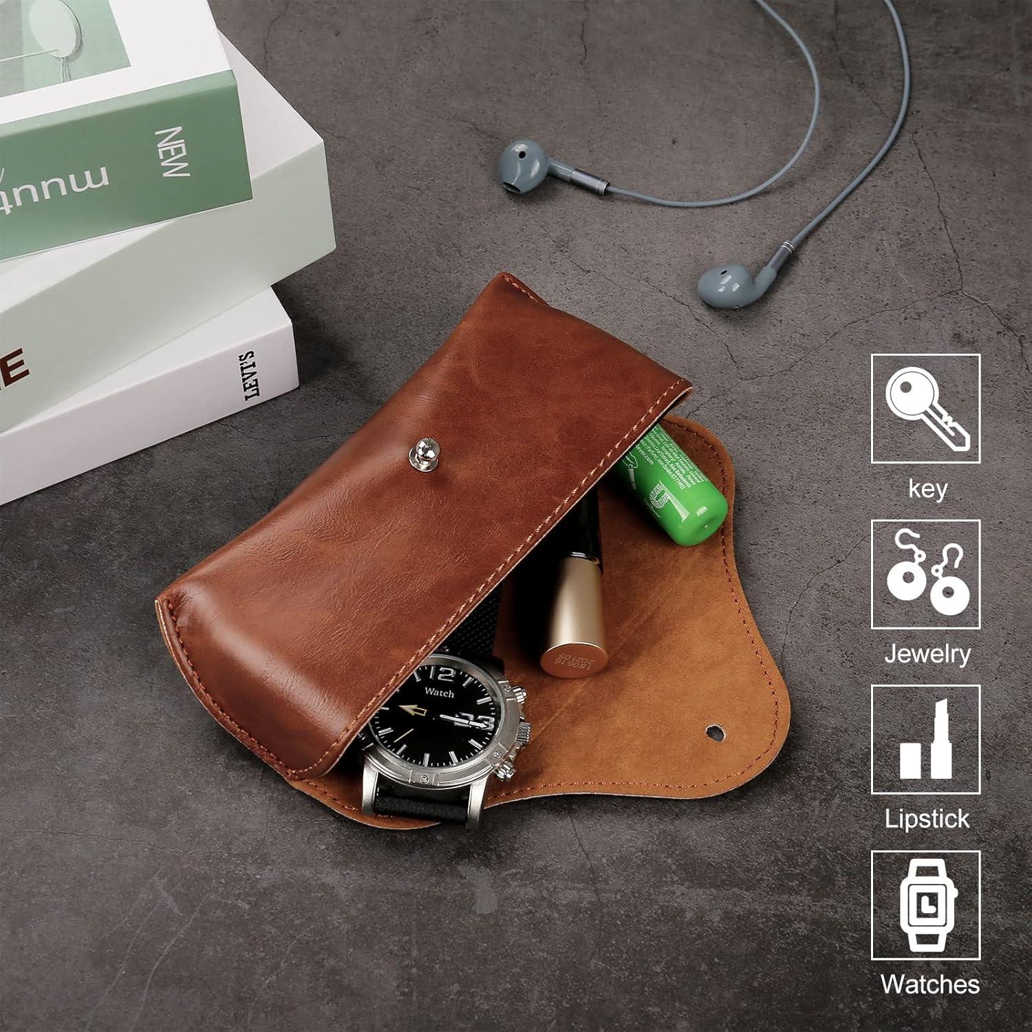 Estuche de Gafas de Cuero PU Marrón Semirrígido 16x7x5cm