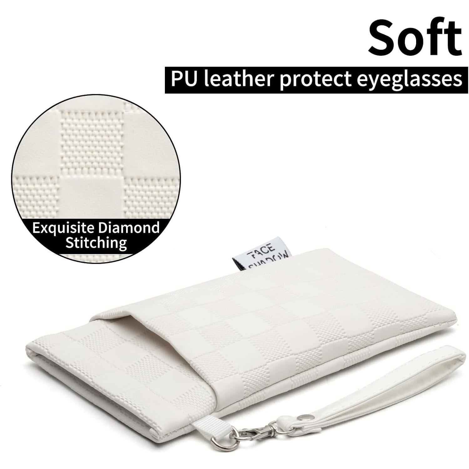 Estuche Doble para Gafas PU Blanco con Tapa de Presión y Paño