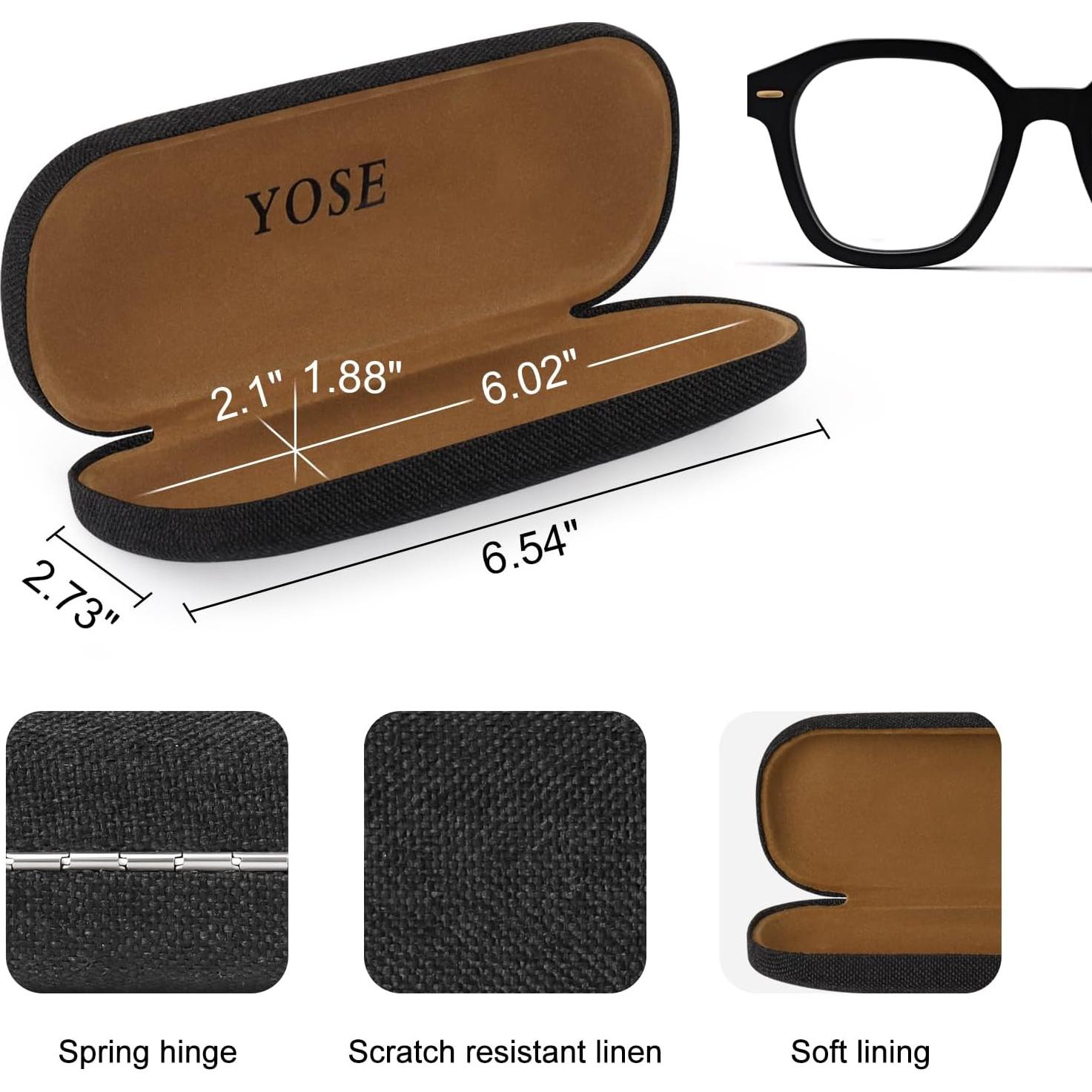 Funda Dura para Gafas YOSE Negra con Bolsa y Paño de Limpieza