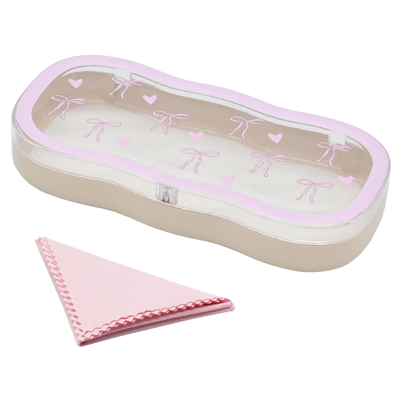 Estuche Duro para Gafas de Mujeres Lazo Rosa 17.5x8.1cm