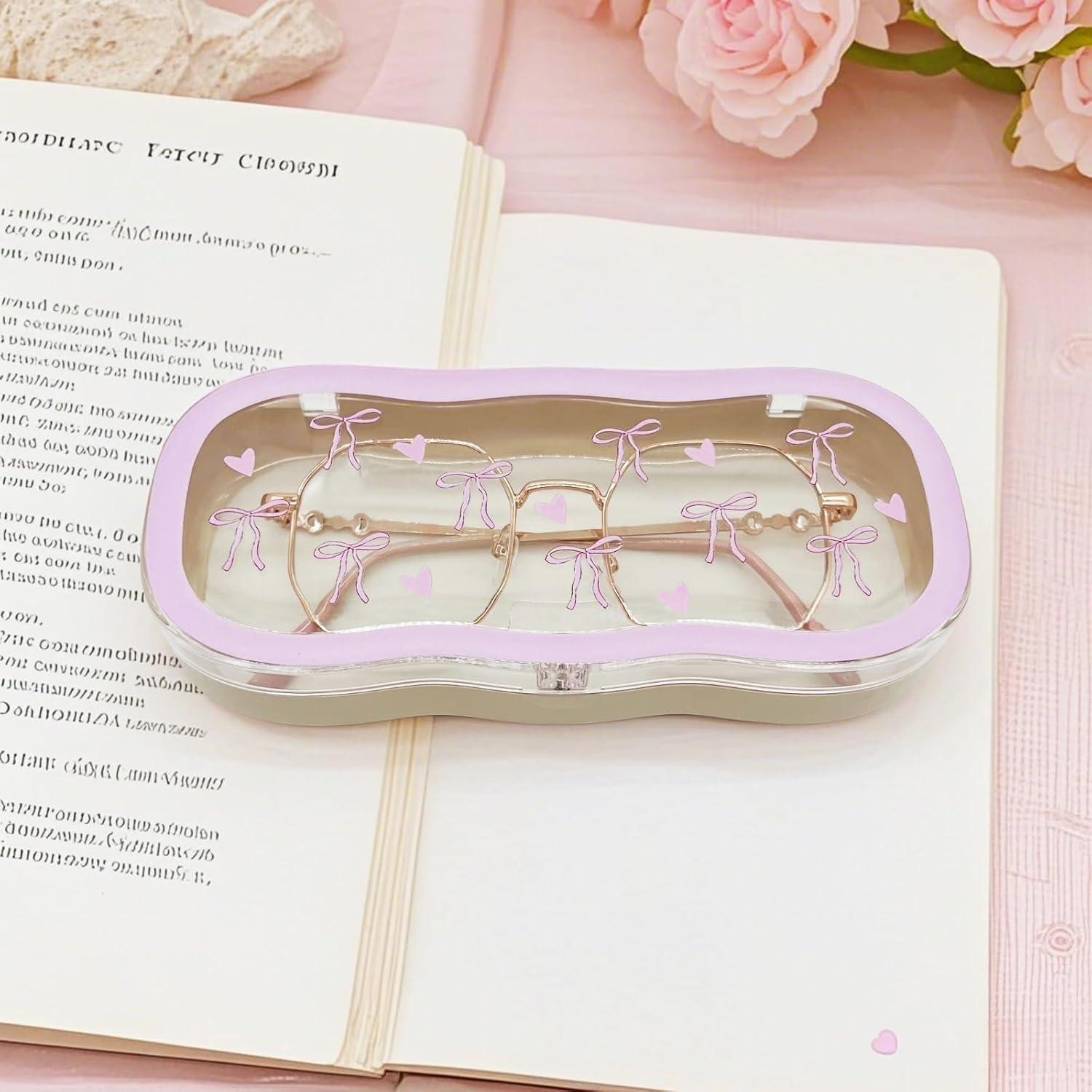 Estuche Duro para Gafas de Mujeres Lazo Rosa 17.5x8.1cm