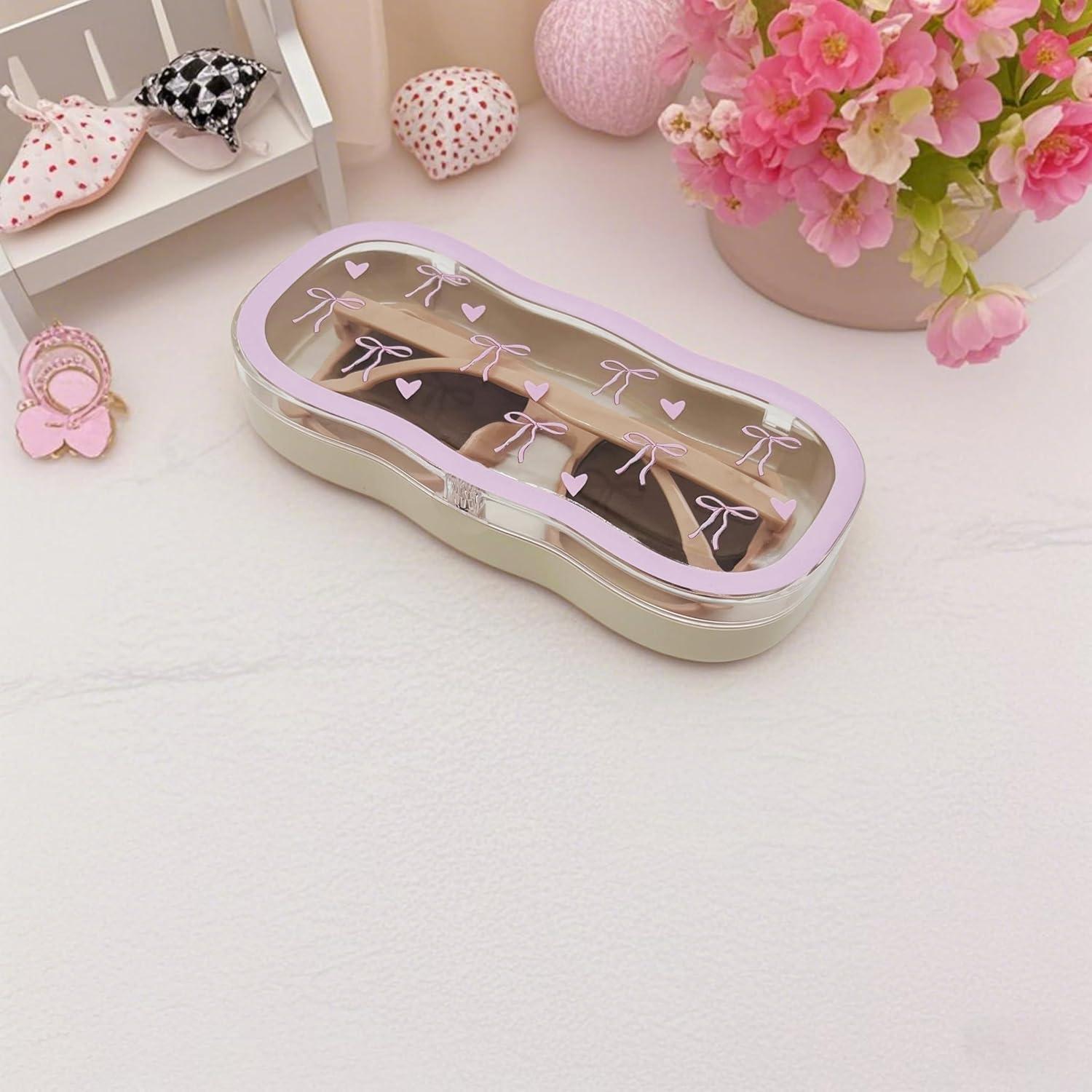 Estuche Duro para Gafas de Mujeres Lazo Rosa 17.5x8.1cm