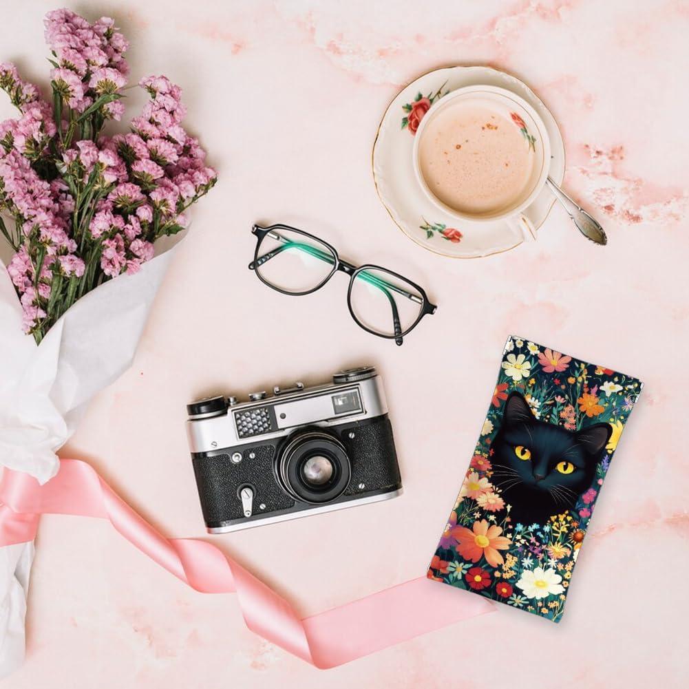 Estuche de Gafas GLOBLELAND Gato Negro 18cm PU Impermeable