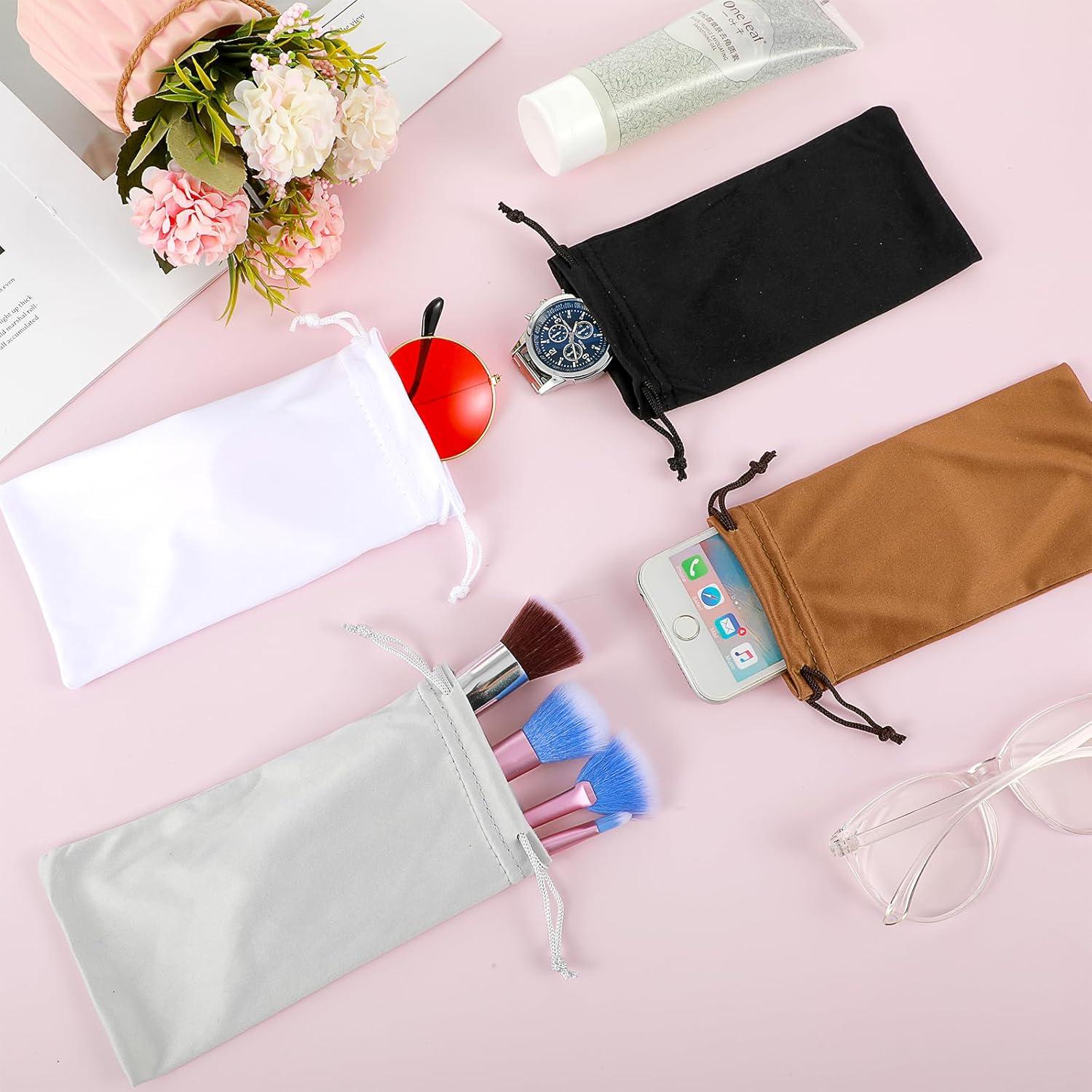 4 Fundas de Gafas Microfibra con Cierre de Cuerda - Colores Variados