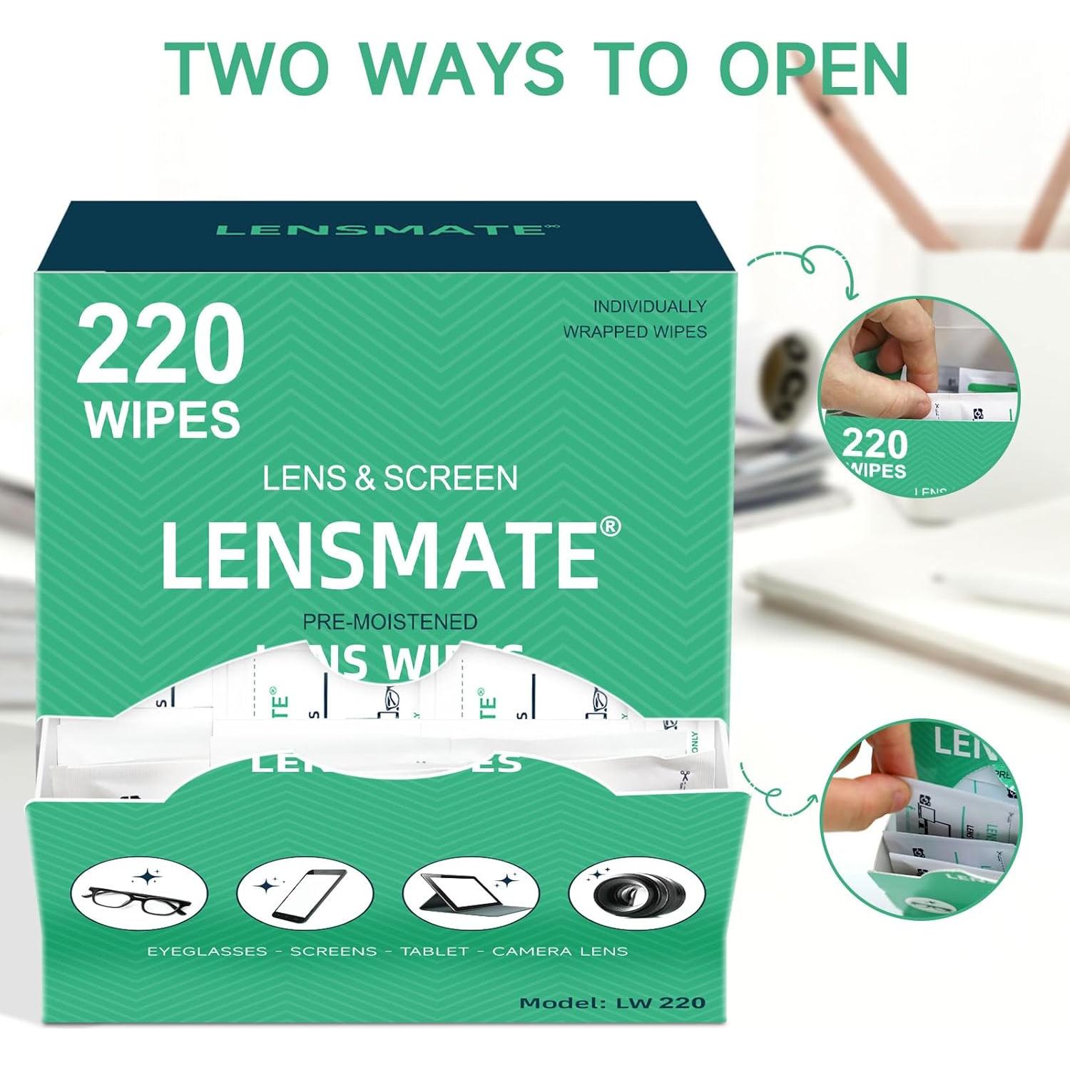 Toallitas de limpieza para lentes Lensmate 220 unidades