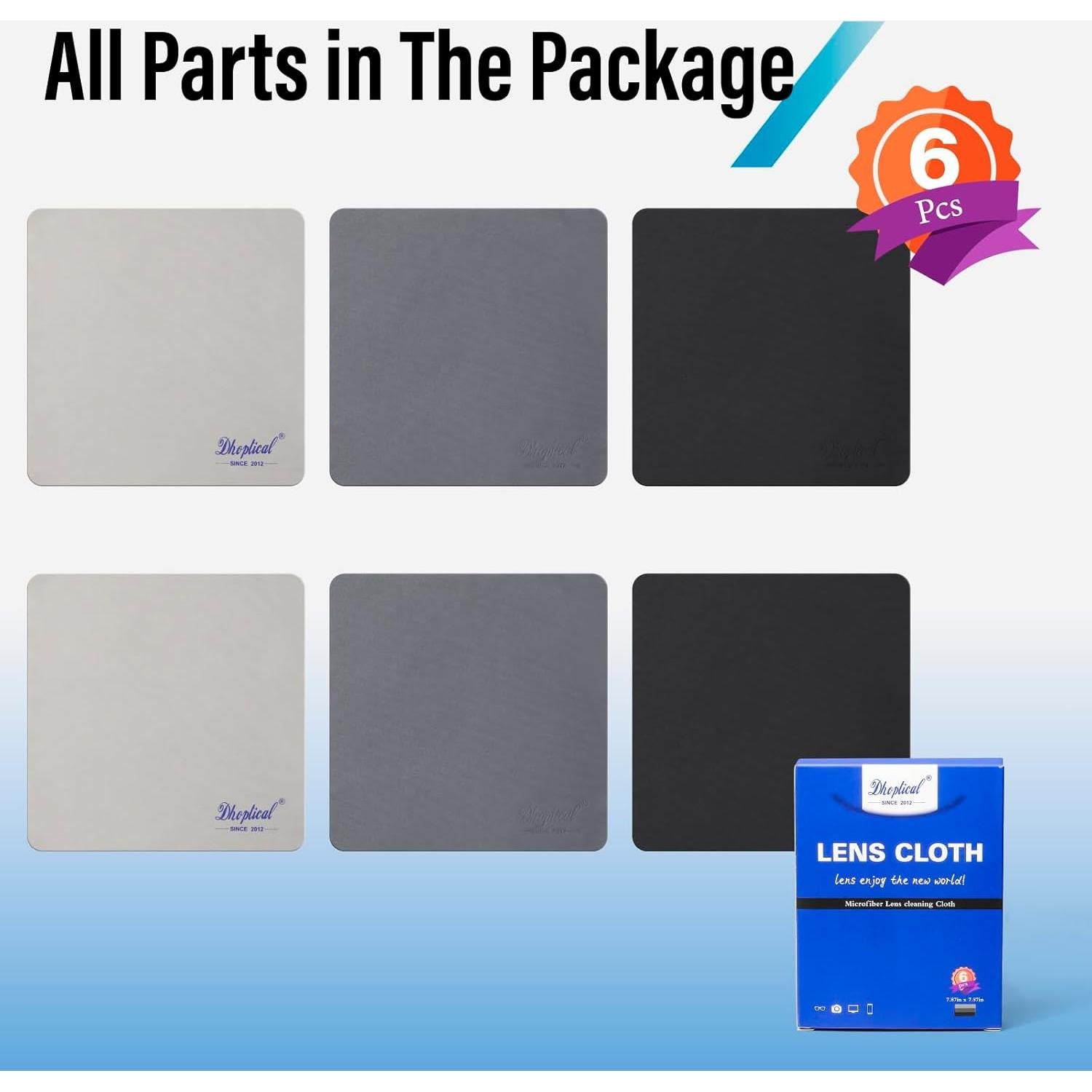 Paños de limpieza de microfibra Dhoptical, 6 unidades 20x20 cm