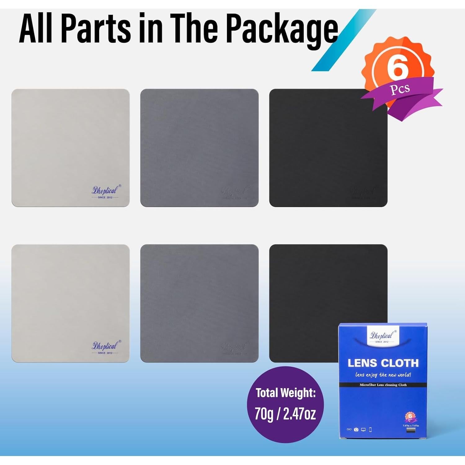Paños de limpieza de microfibra Dhoptical, 6 unidades 20x20 cm