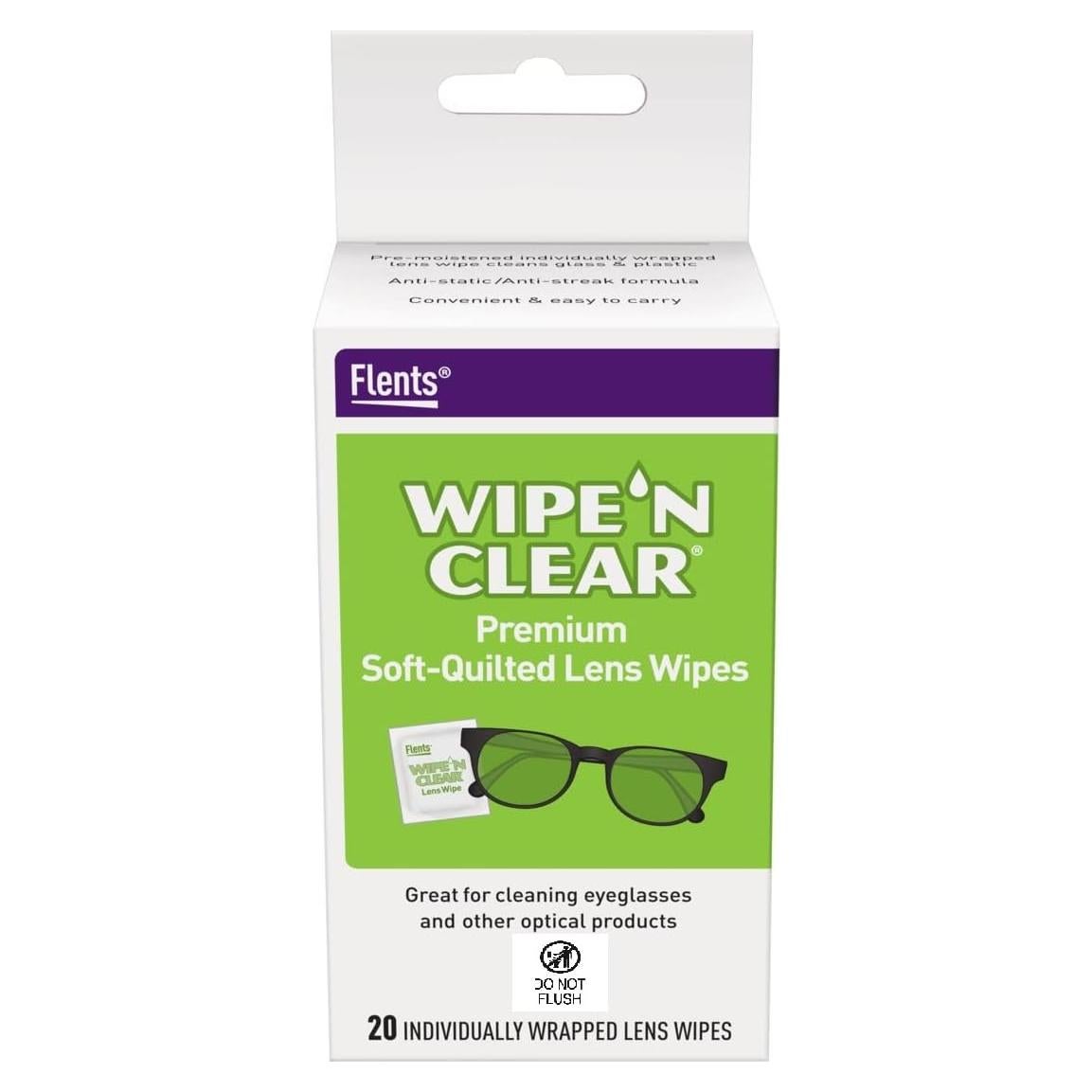 Toallitas para Lentes Flents Wipe 'N Clear 20 Unidades Biodegradables