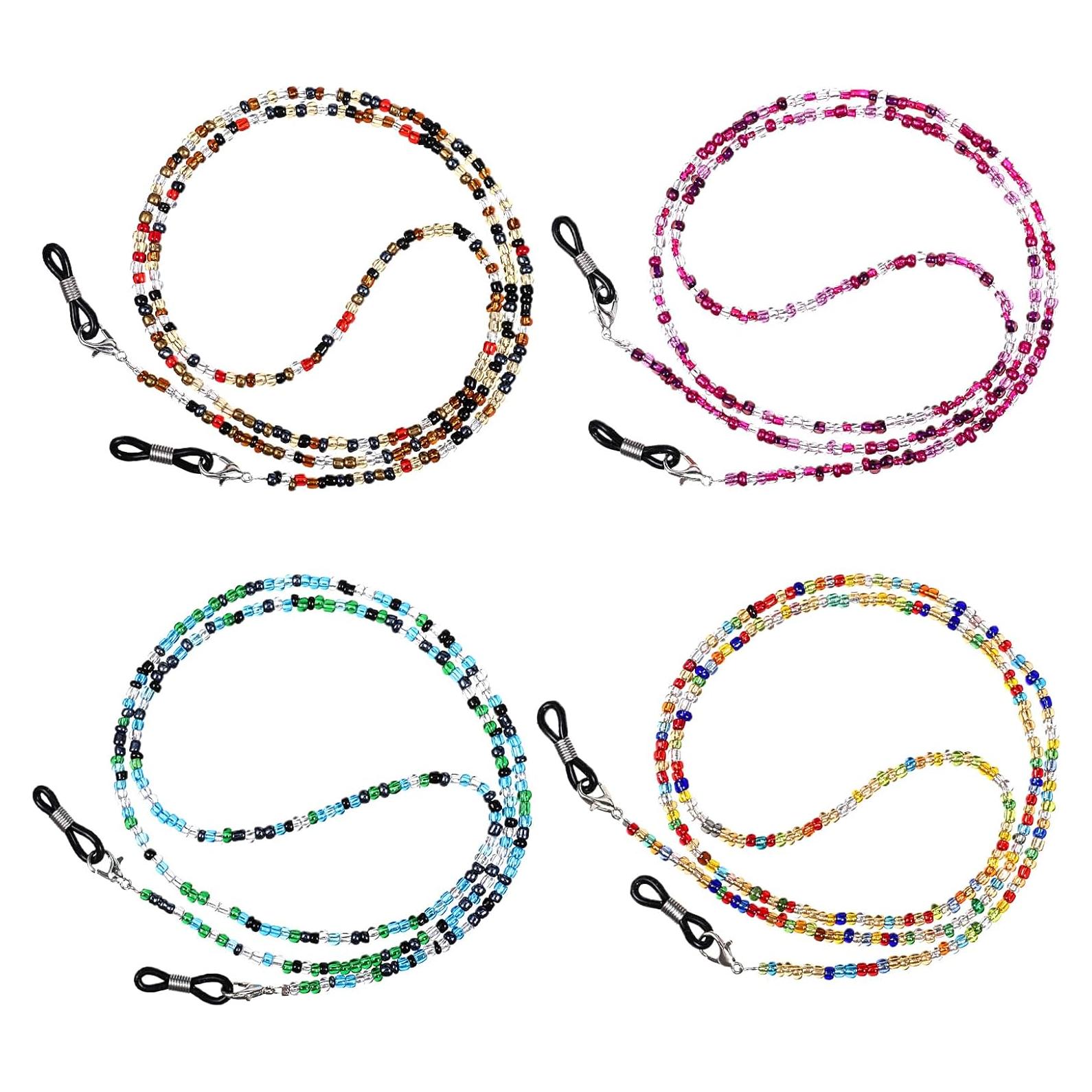 4 Cadenas de Gafas con Perlas Ptwola - Lanyard Colorido 70.5 cm