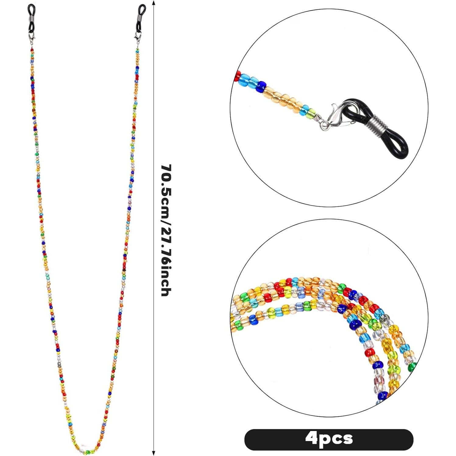 4 Cadenas de Gafas con Perlas Ptwola - Lanyard Colorido 70.5 cm