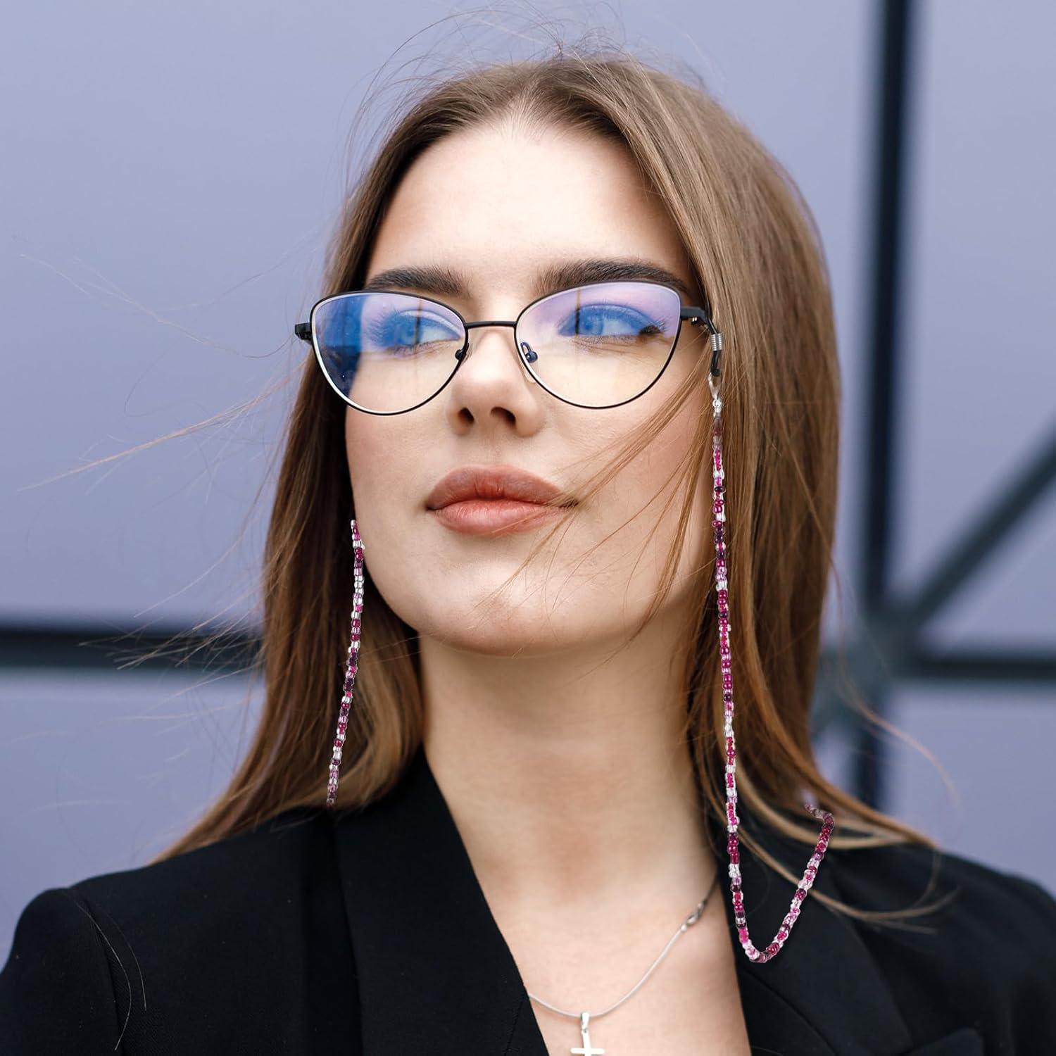 4 Cadenas de Gafas con Perlas Ptwola - Lanyard Colorido 70.5 cm