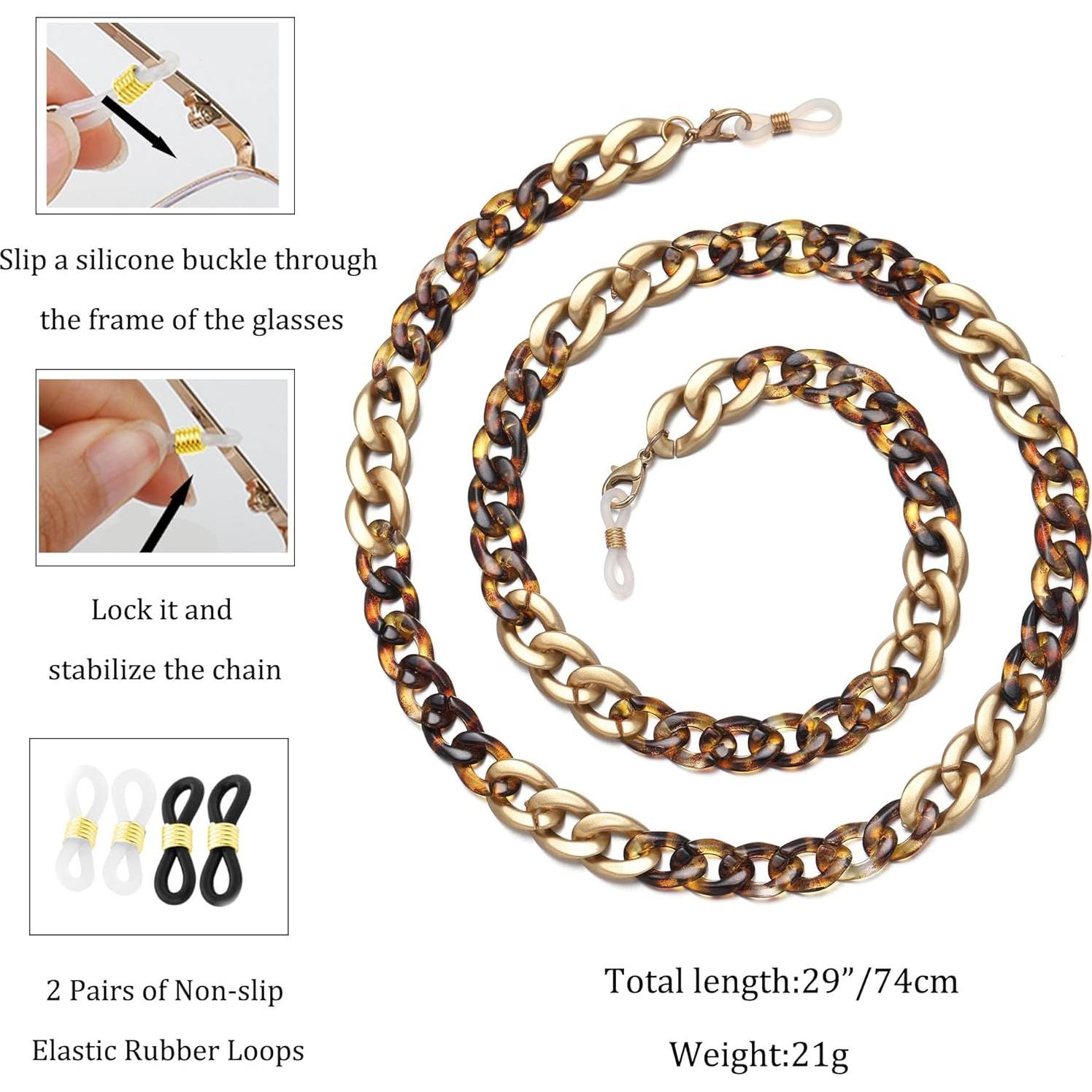 Cadena de Gafas Acrílico Ámbar para Mujeres - Soporte y Correa