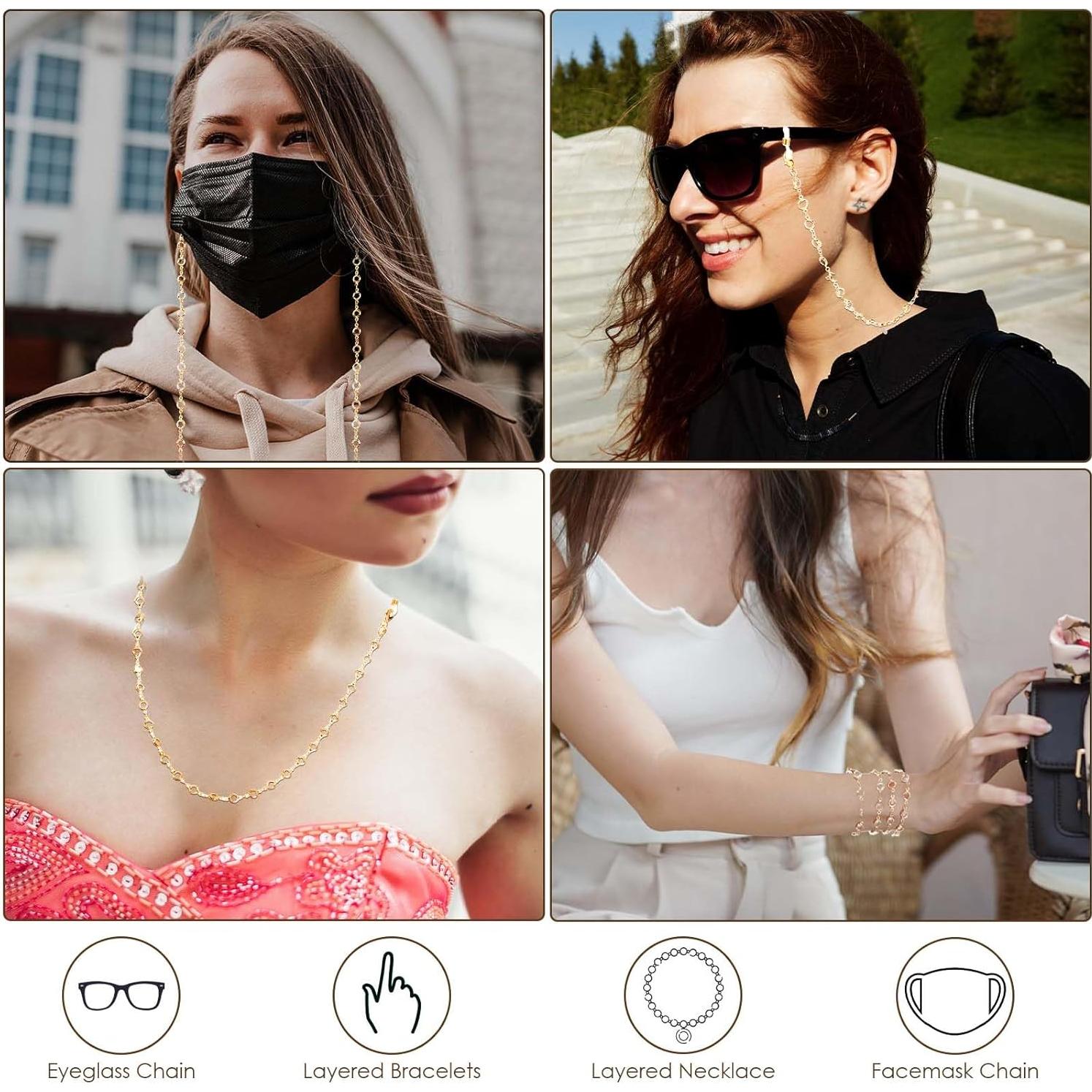 Cadena para Gafas de Moda Telooco con Cristales Dorados 72cm