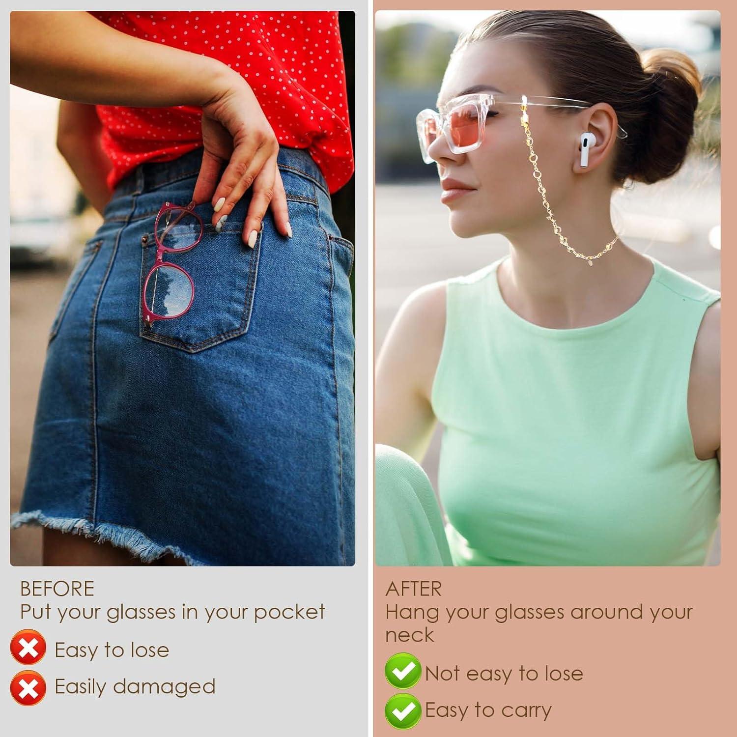 Cadena para Gafas de Moda Telooco con Cristales Dorados 72cm