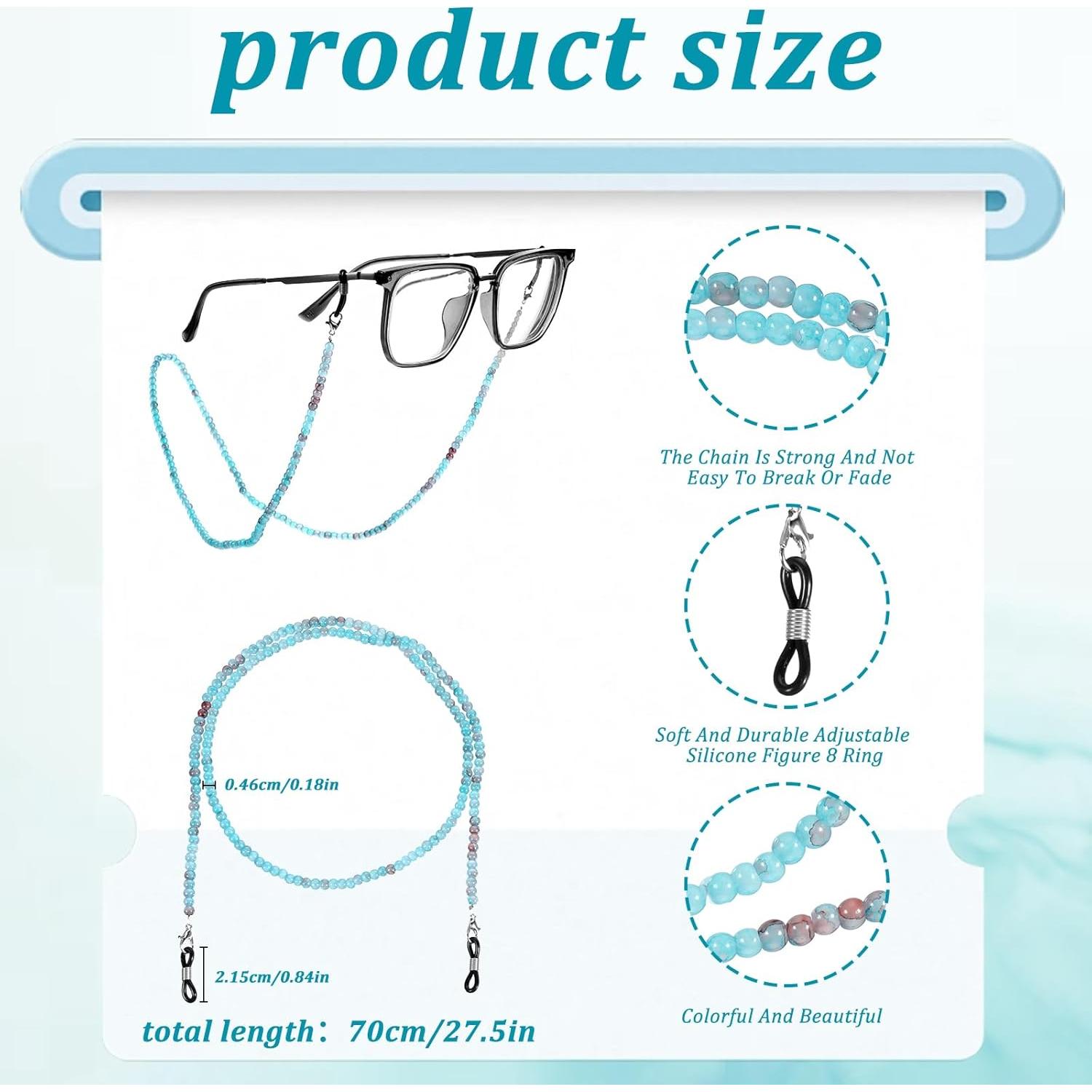 Cadena de Gafas de Cristal Azul Elegante para Mujeres 70cm