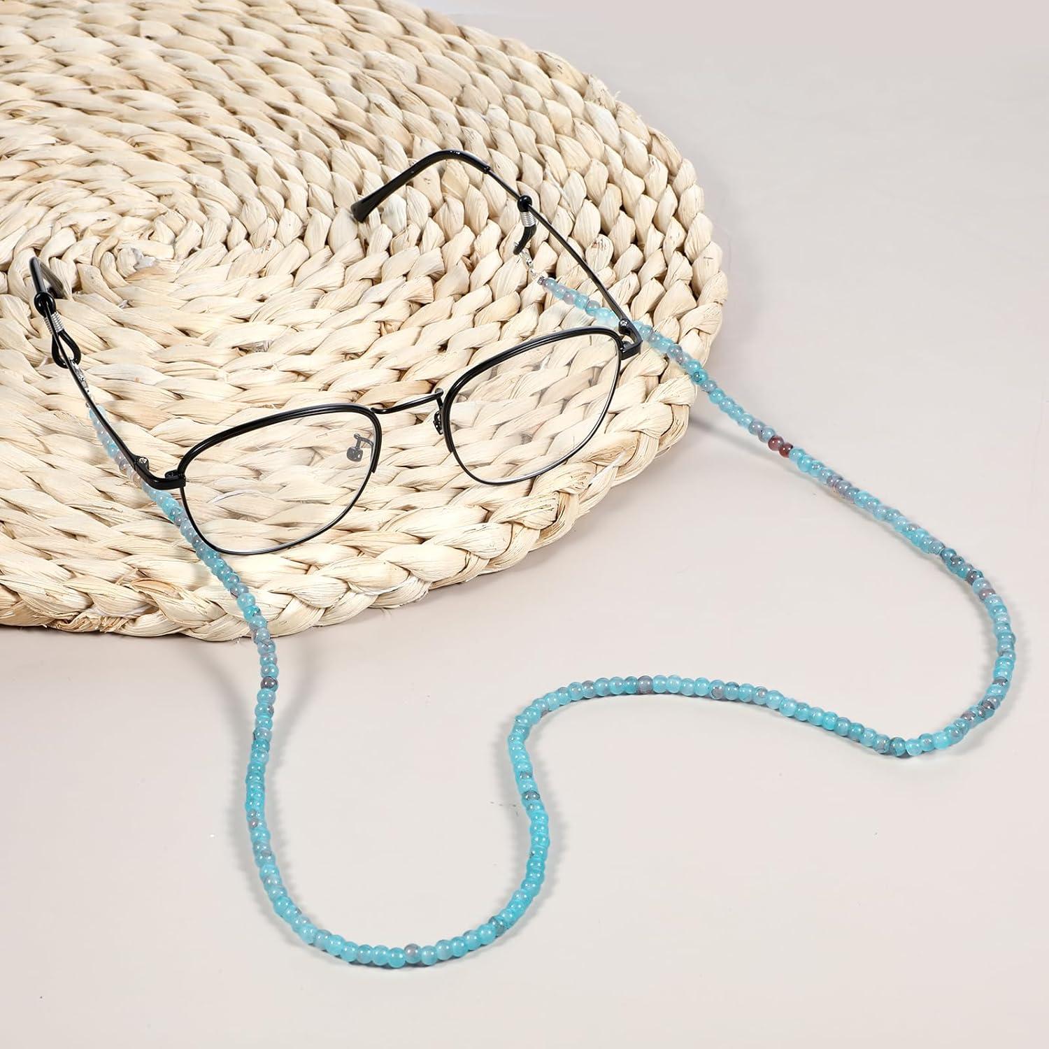Cadena de Gafas de Cristal Azul Elegante para Mujeres 70cm
