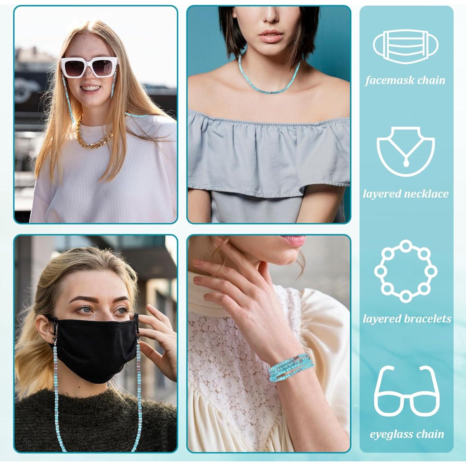 Cadena de Gafas de Cristal Azul Elegante para Mujeres 70cm