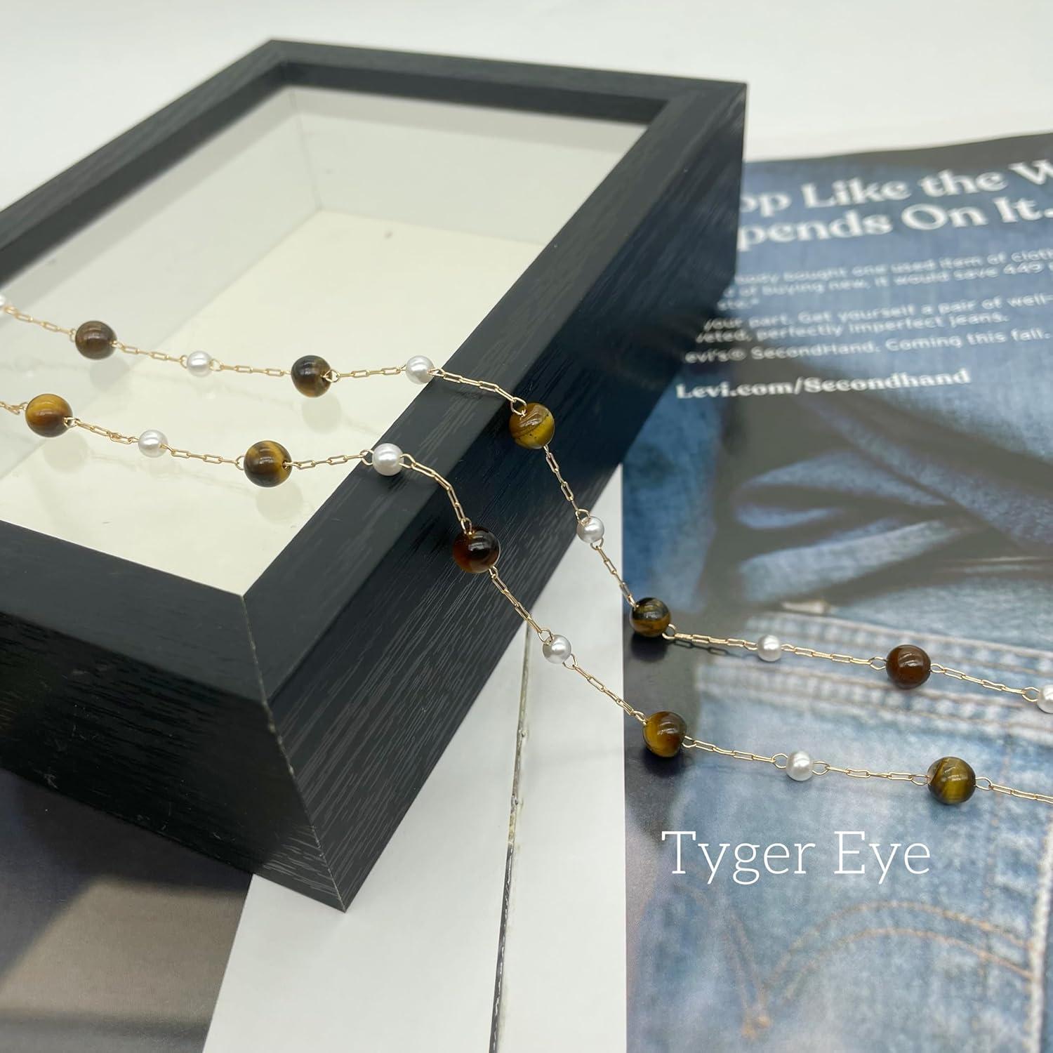 Cadena para Gafas 3 Pcs Mujeres Ojo de Tigre 71 cm