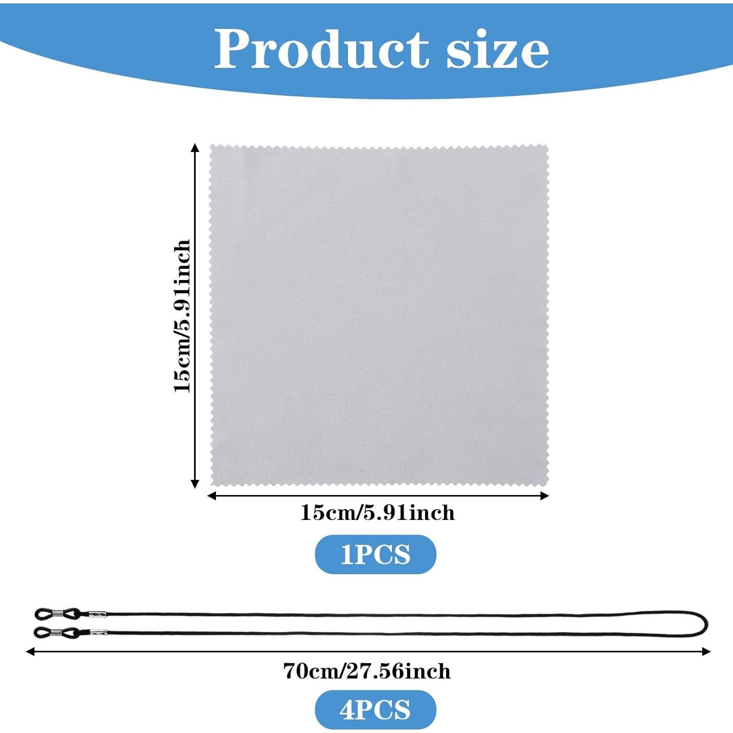 4 Correas Ajustables para Gafas Negras + Paño Microfibra 15x15cm