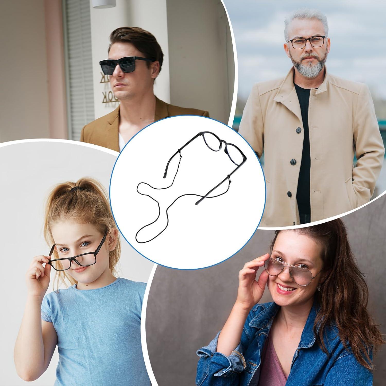 4 Correas Ajustables para Gafas Negras + Paño Microfibra 15x15cm