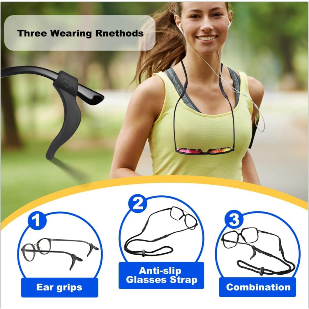 Correa para Gafas de Sol y Lectura - 4 Piezas Negras con Estuche