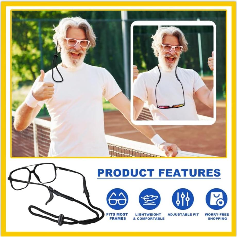 Correa para Gafas de Sol y Lectura - 4 Piezas Negras con Estuche