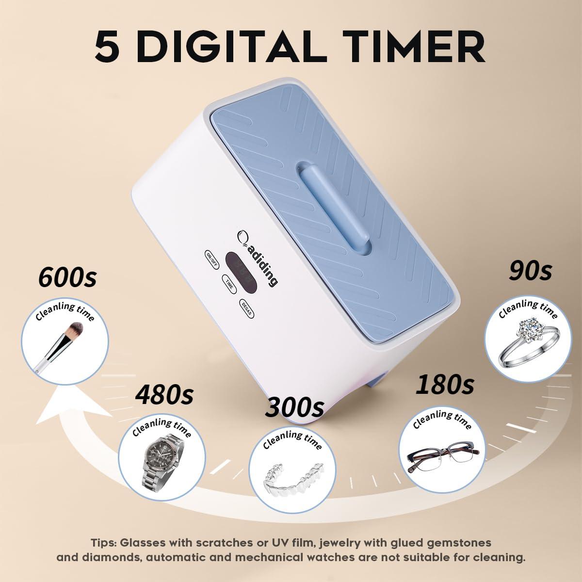 Limpiador Ultrasónico de Joyería Adiding 1000mL Azul 5 Modos