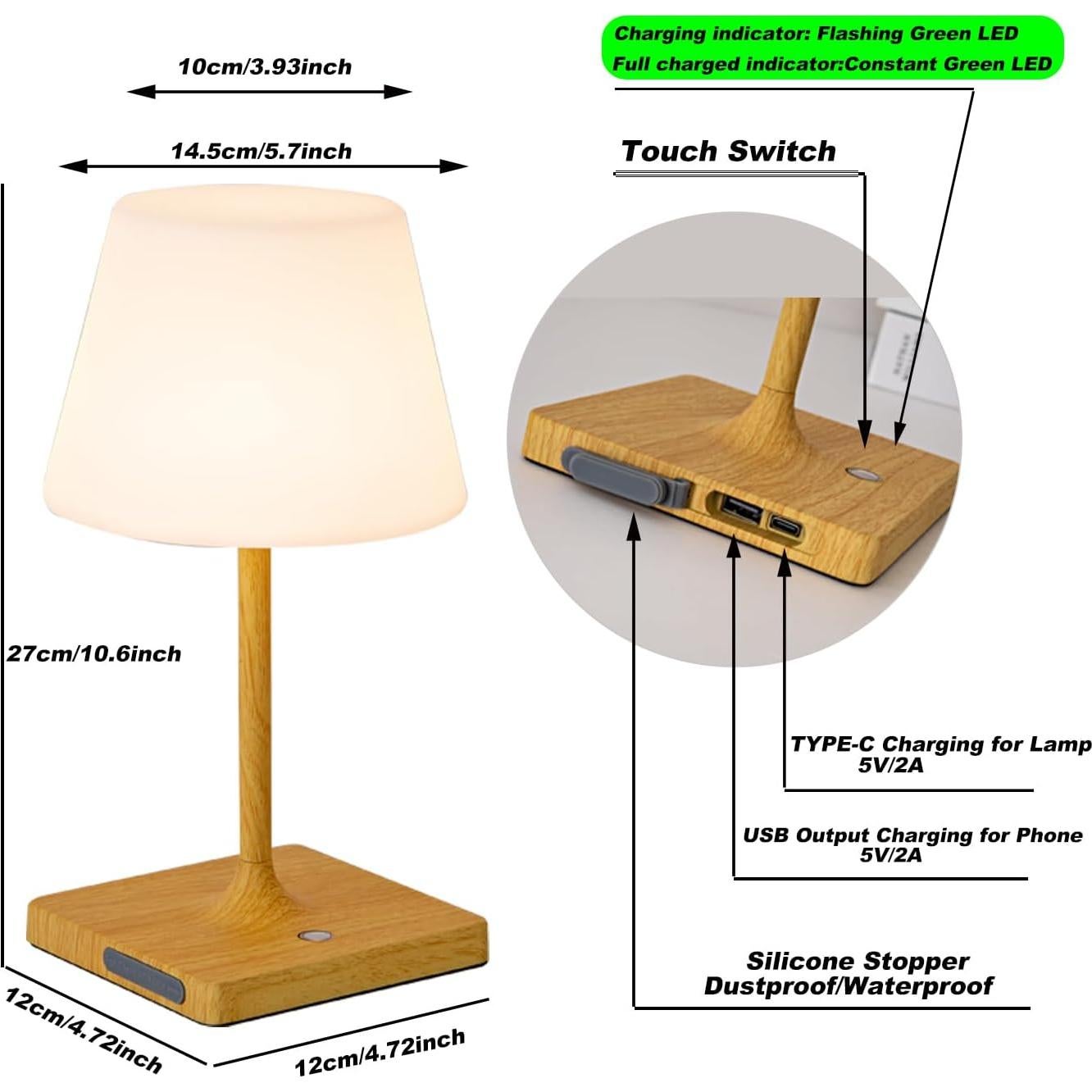 Lámpara de mesa recargable Mywellian 4000mAh IP44 3 colores