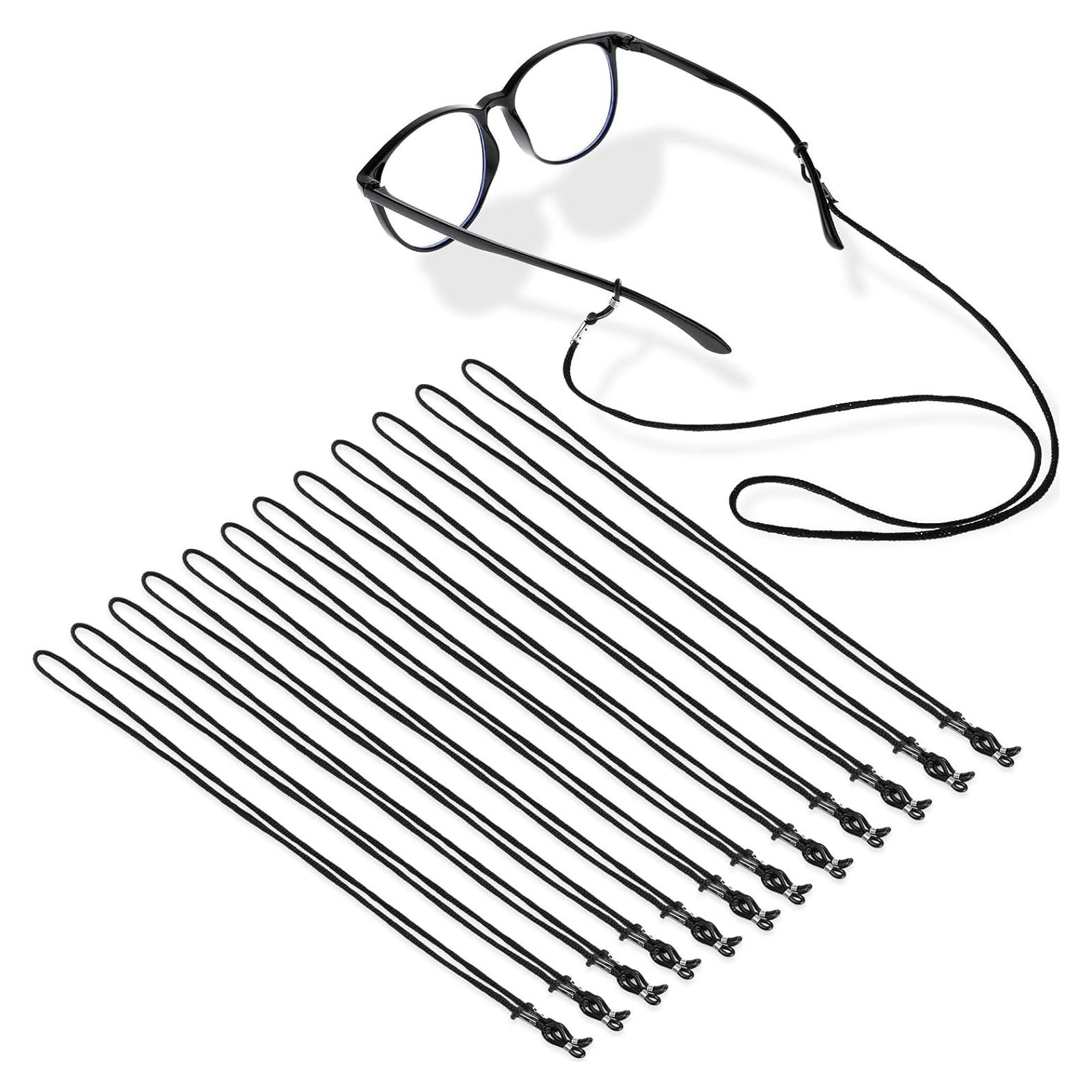 12 Cuerdas Retenedoras de Gafas Nylon y Silicona Negro