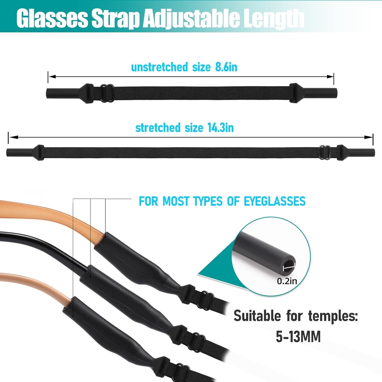 4 Soportes de Cadena para Gafas Ajustables Tela Negra