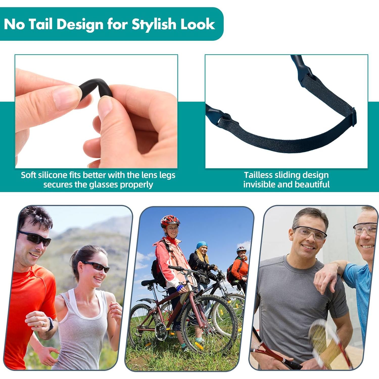 4 Soportes de Cadena para Gafas Ajustables Tela Negra