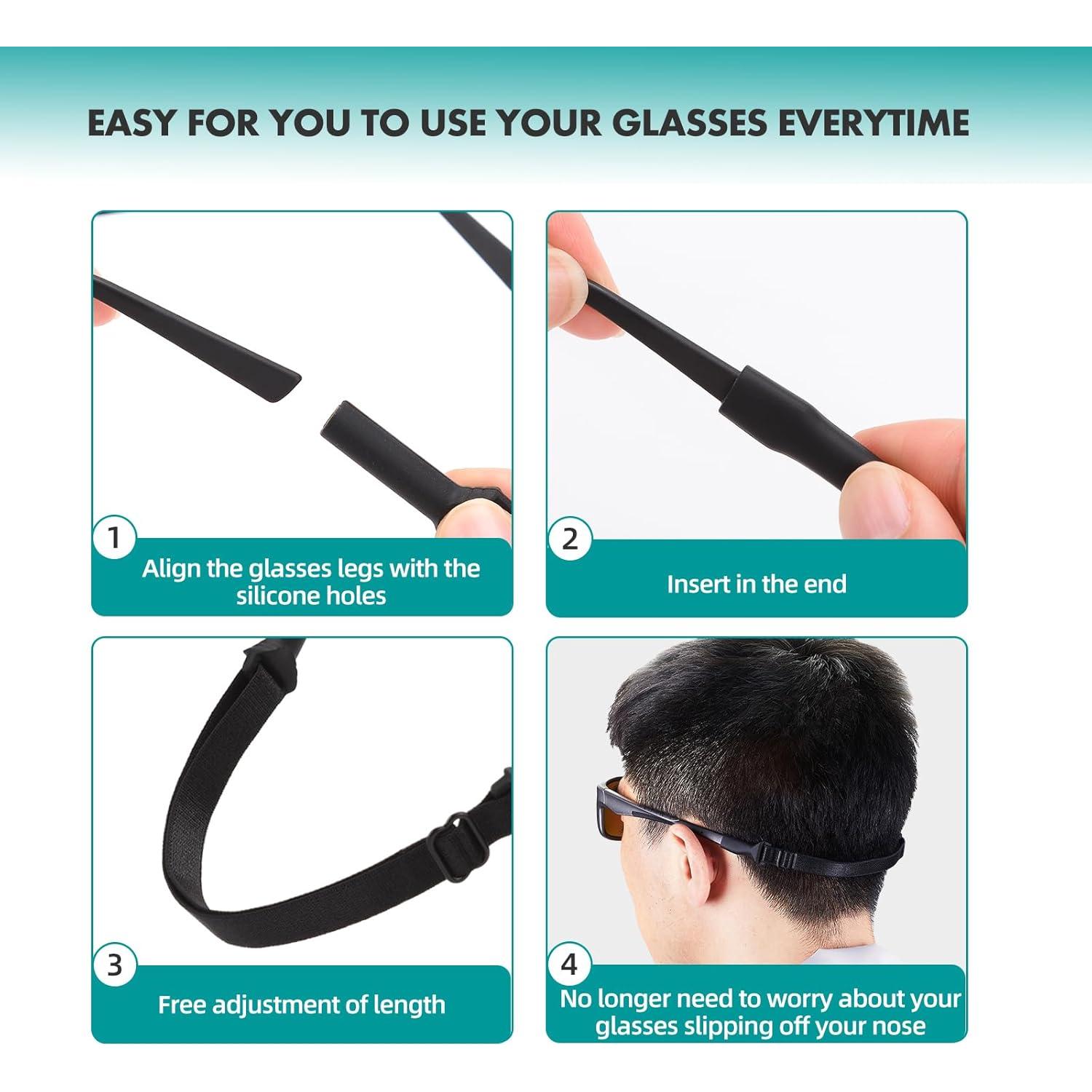 4 Soportes de Cadena para Gafas Ajustables Tela Negra