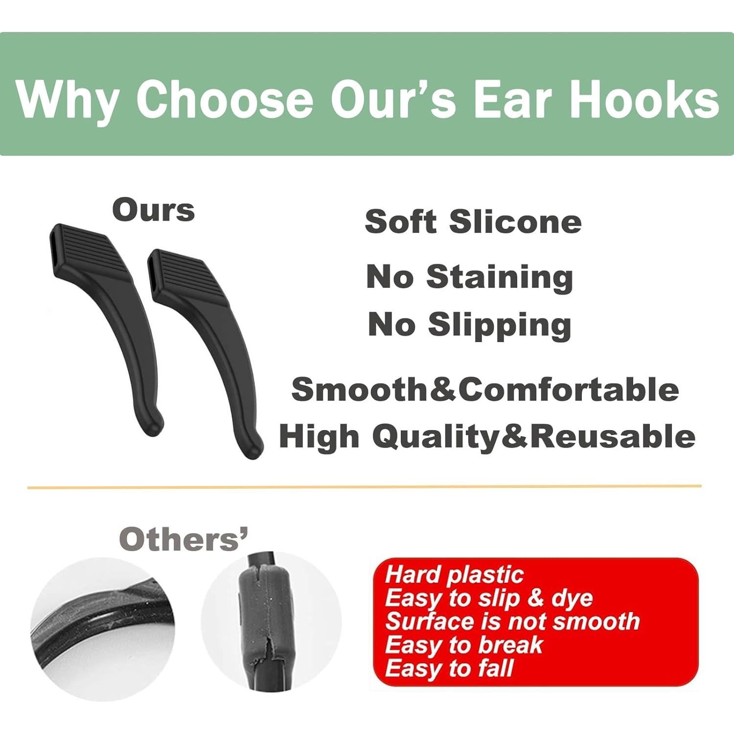 Ganchos de oreja para gafas OPUGIT - Silicona Antideslizante - 10 Pares